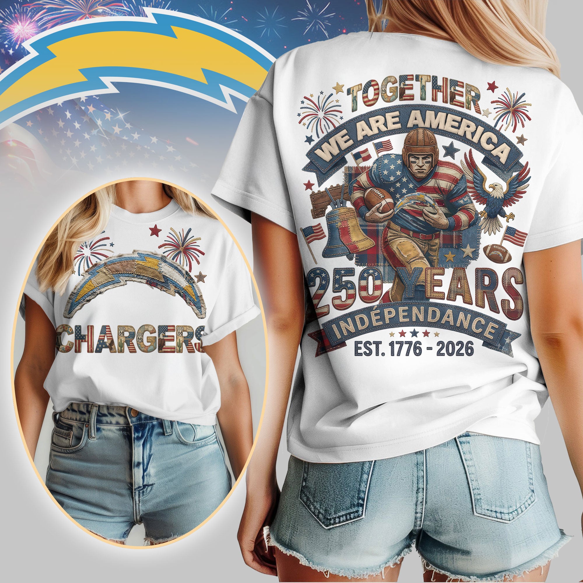 Los Angeles Chargers | Premium NFL 250th Anniversary Of America Patchwork Women Shirt