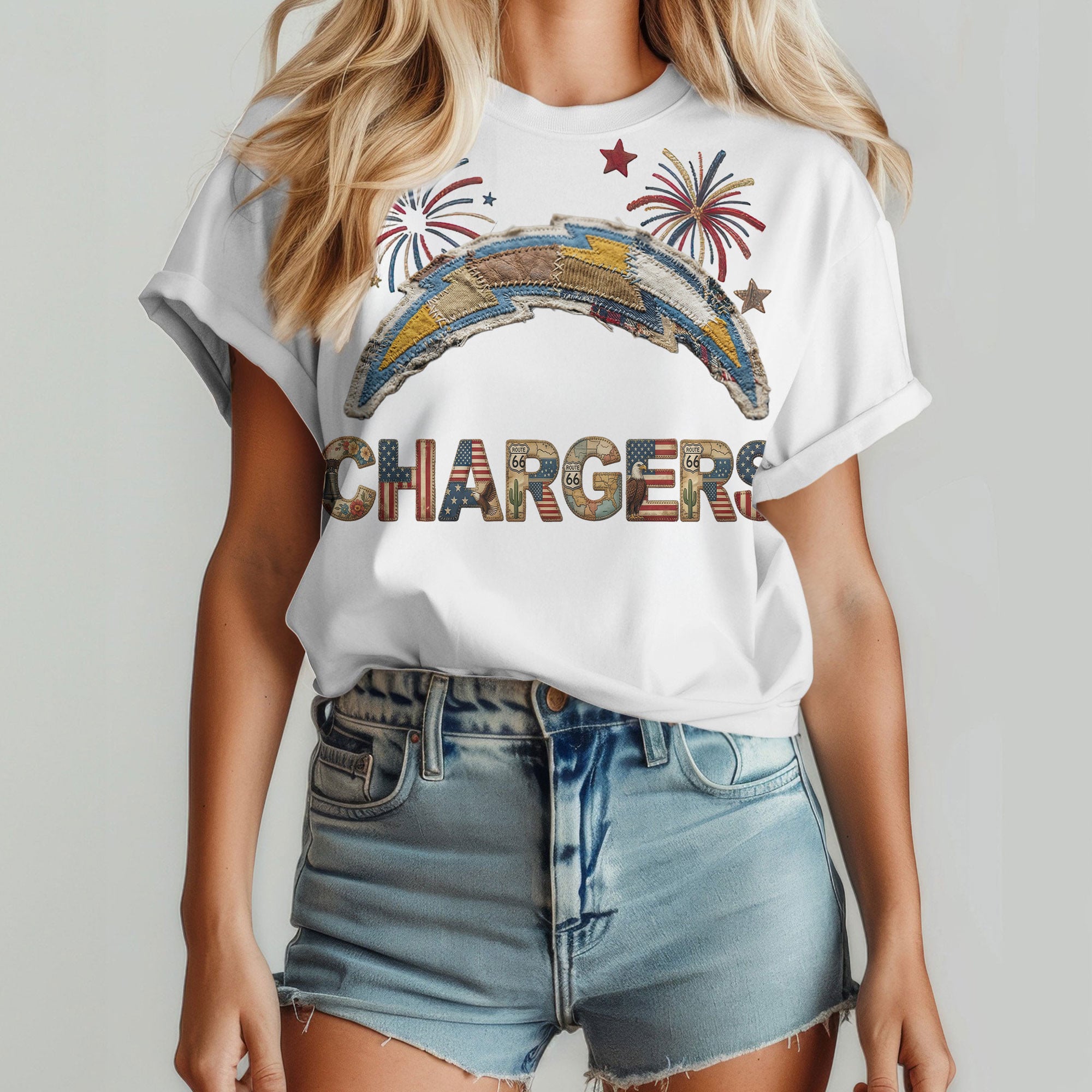 Los Angeles Chargers | Premium NFL 250th Anniversary Of America Patchwork Women Shirt - Image 4
