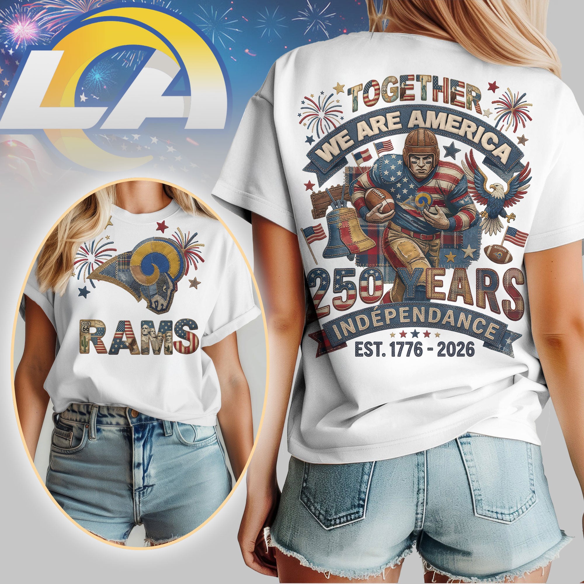 Los Angeles Rams | Premium NFL 250th Anniversary Of America Patchwork Women Shirt