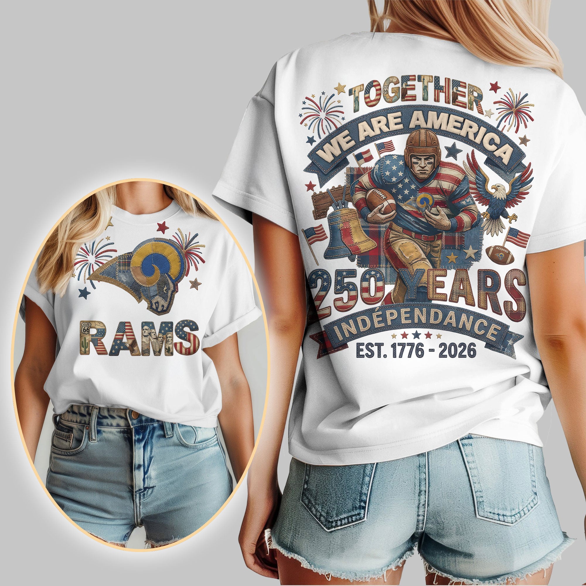 Los Angeles Rams | Premium NFL 250th Anniversary Of America Patchwork Women Shirt - Image 2