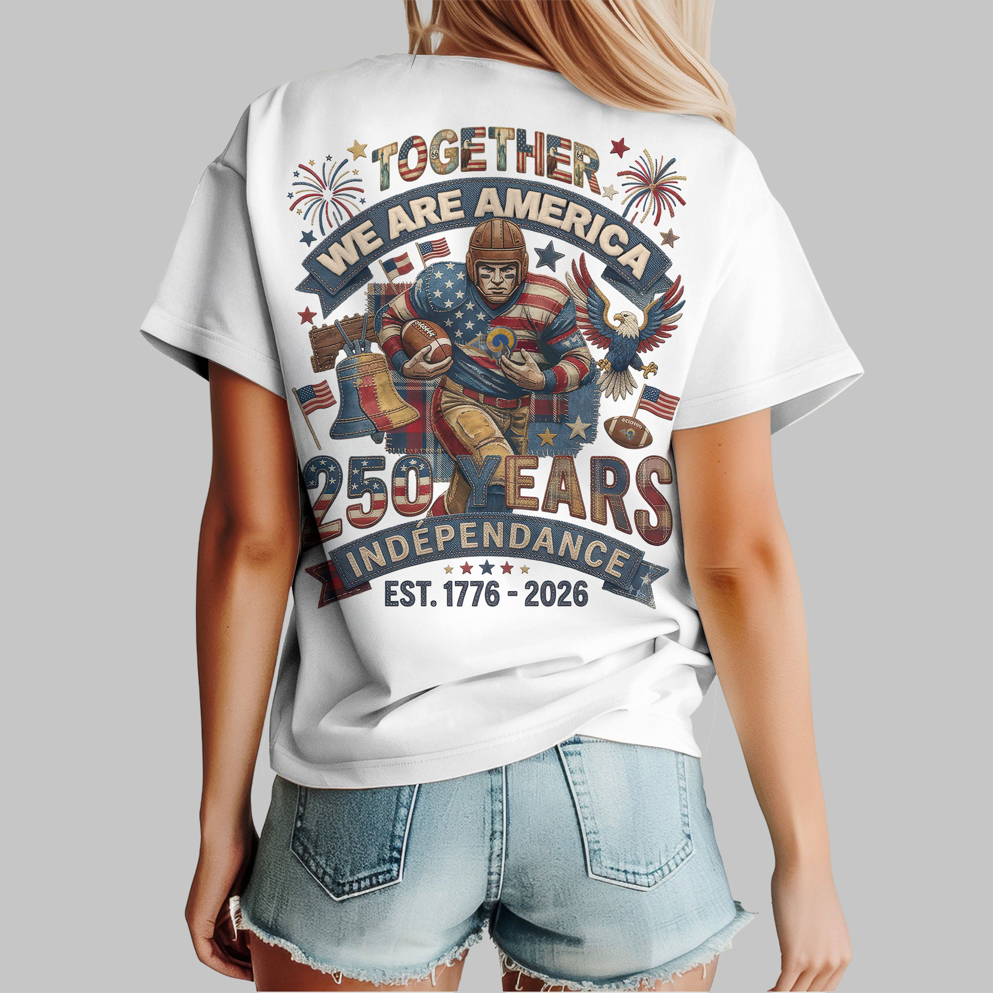 Los Angeles Rams | Premium NFL 250th Anniversary Of America Patchwork Women Shirt - Image 3