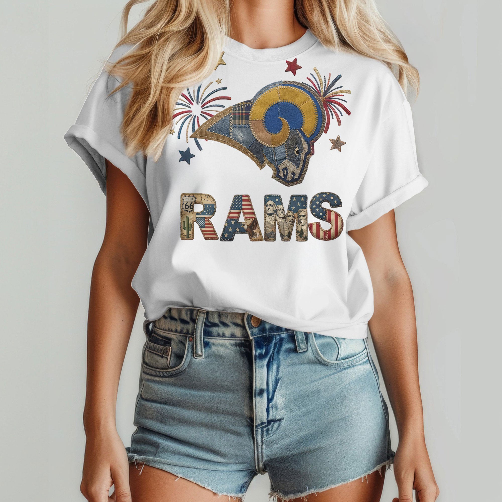 Los Angeles Rams | Premium NFL 250th Anniversary Of America Patchwork Women Shirt - Image 4