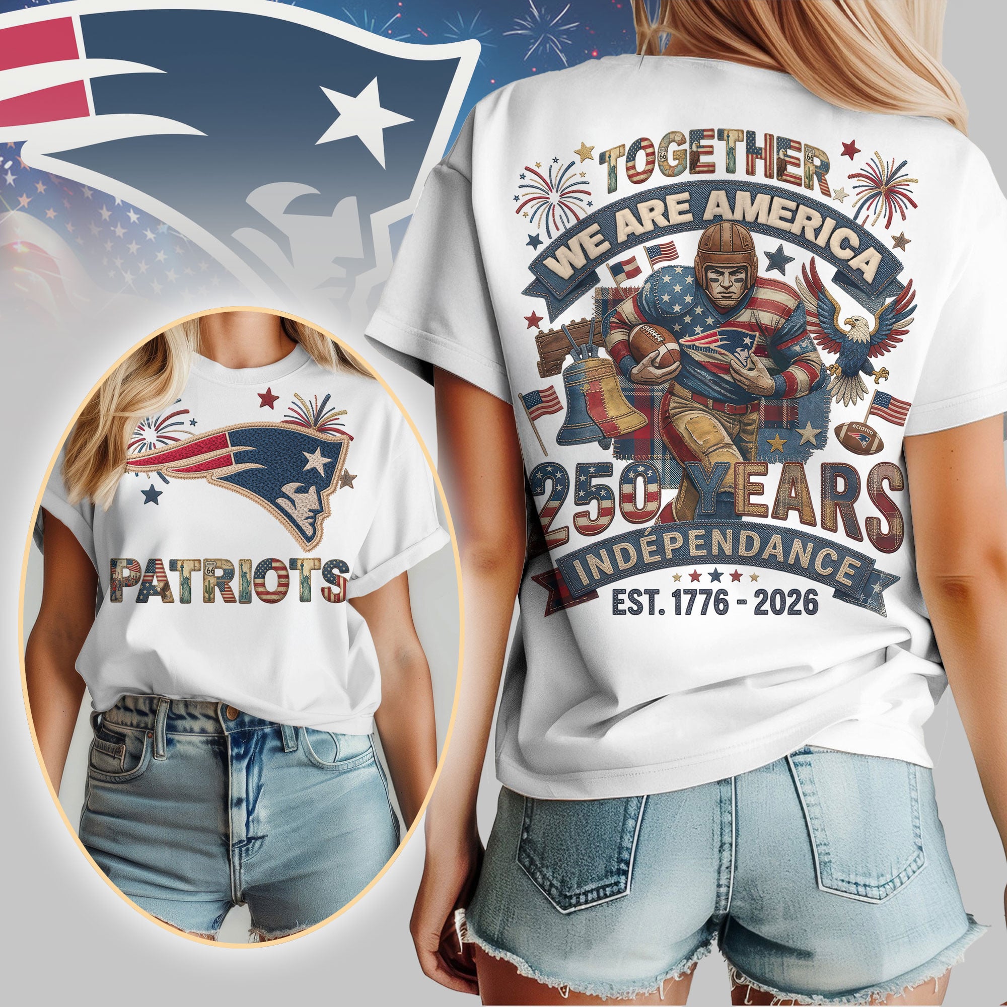 New England Patriots | Premium NFL 250th Anniversary Of America Patchwork Women Shirt