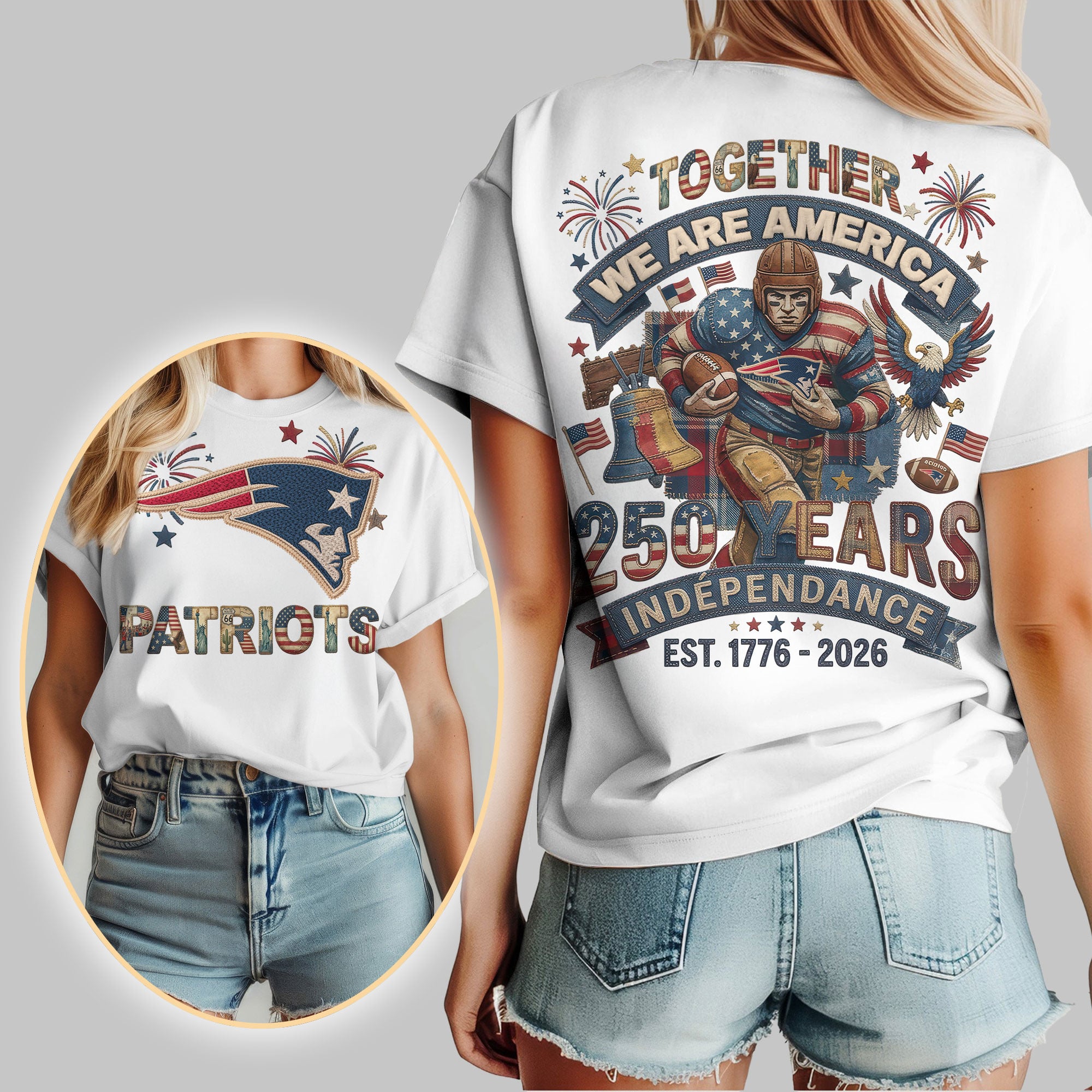 New England Patriots | Premium NFL 250th Anniversary Of America Patchwork Women Shirt - Image 2