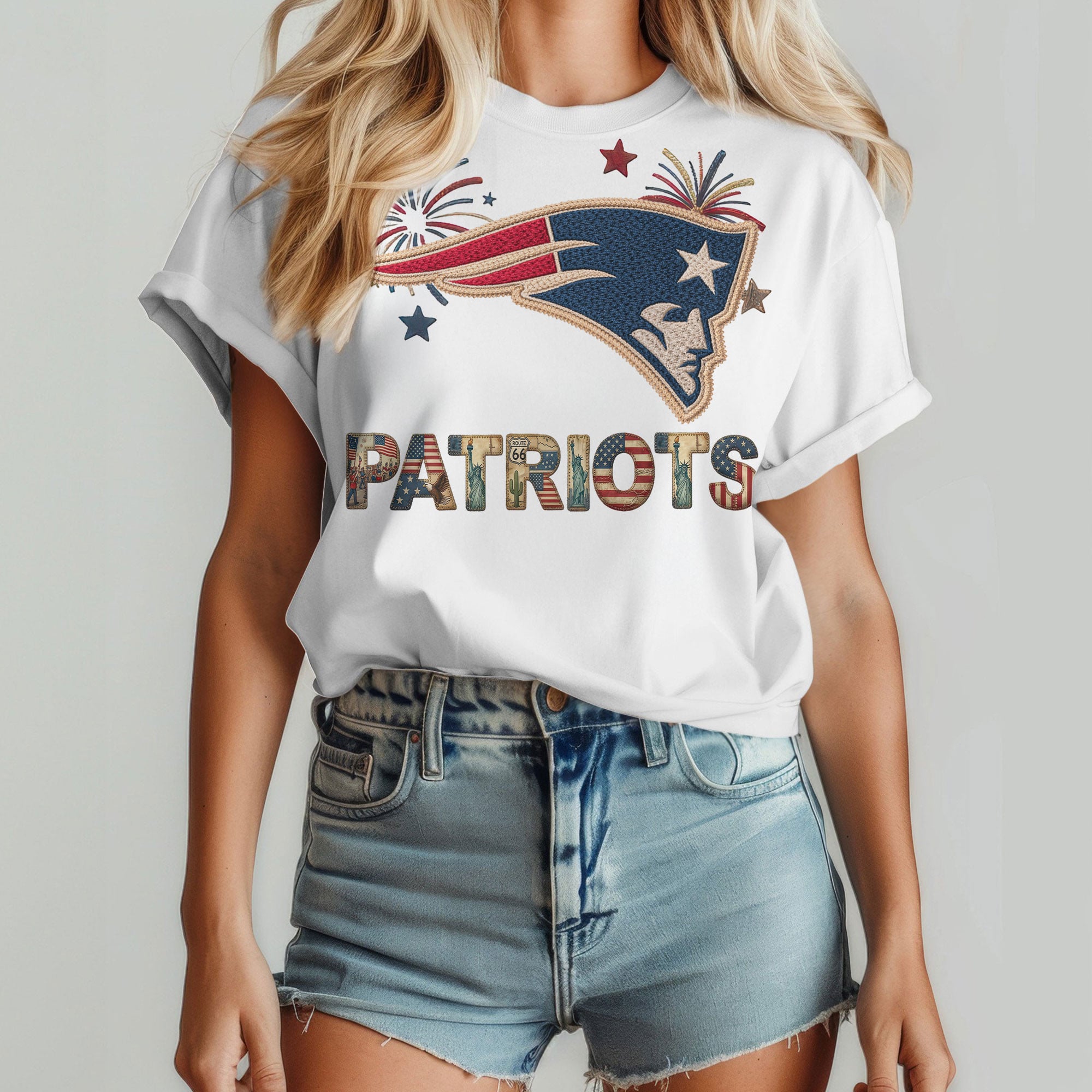 New England Patriots | Premium NFL 250th Anniversary Of America Patchwork Women Shirt - Image 4