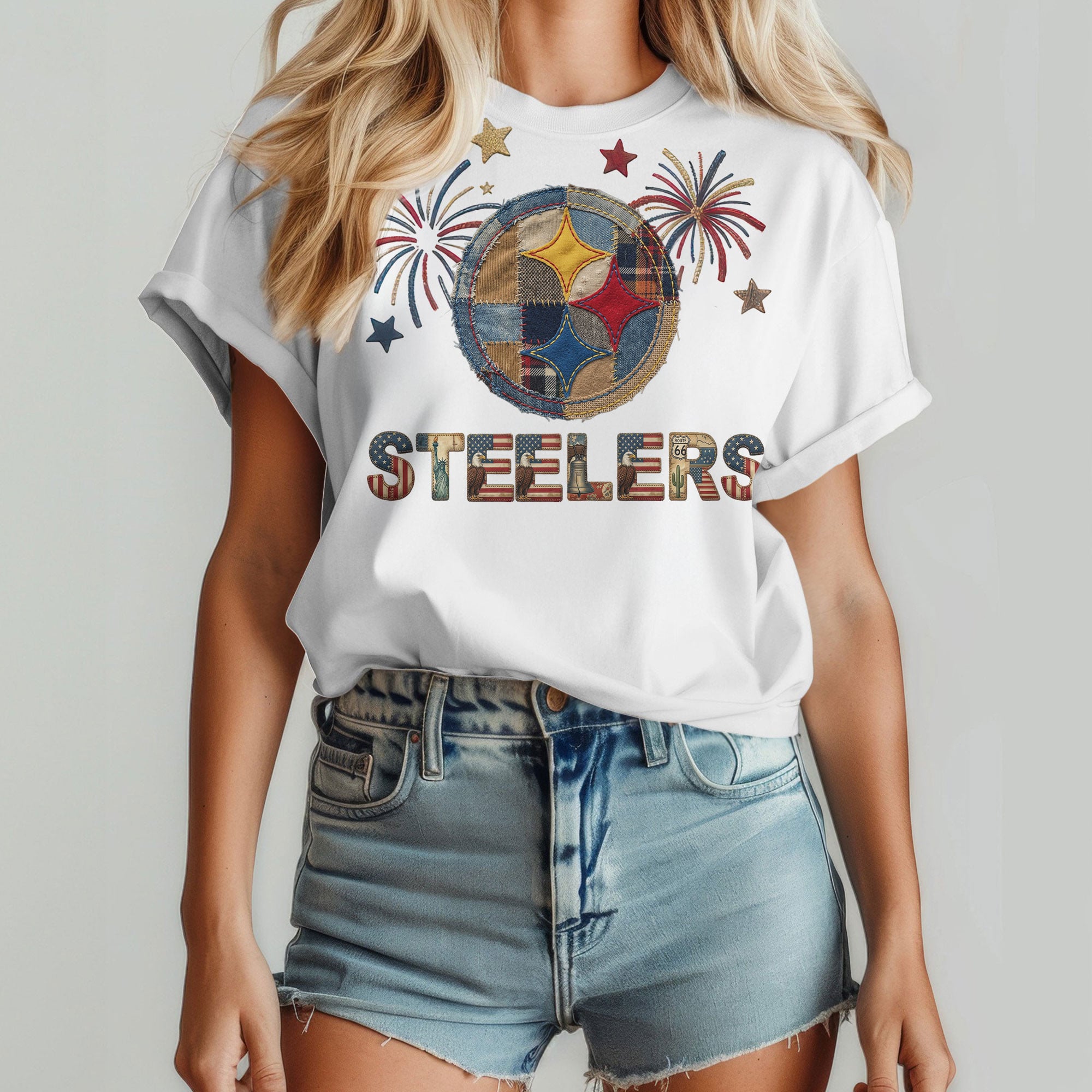 Pittsburgh Steelers | Premium NFL 250th Anniversary Of America Patchwork Women Shirt - Image 4