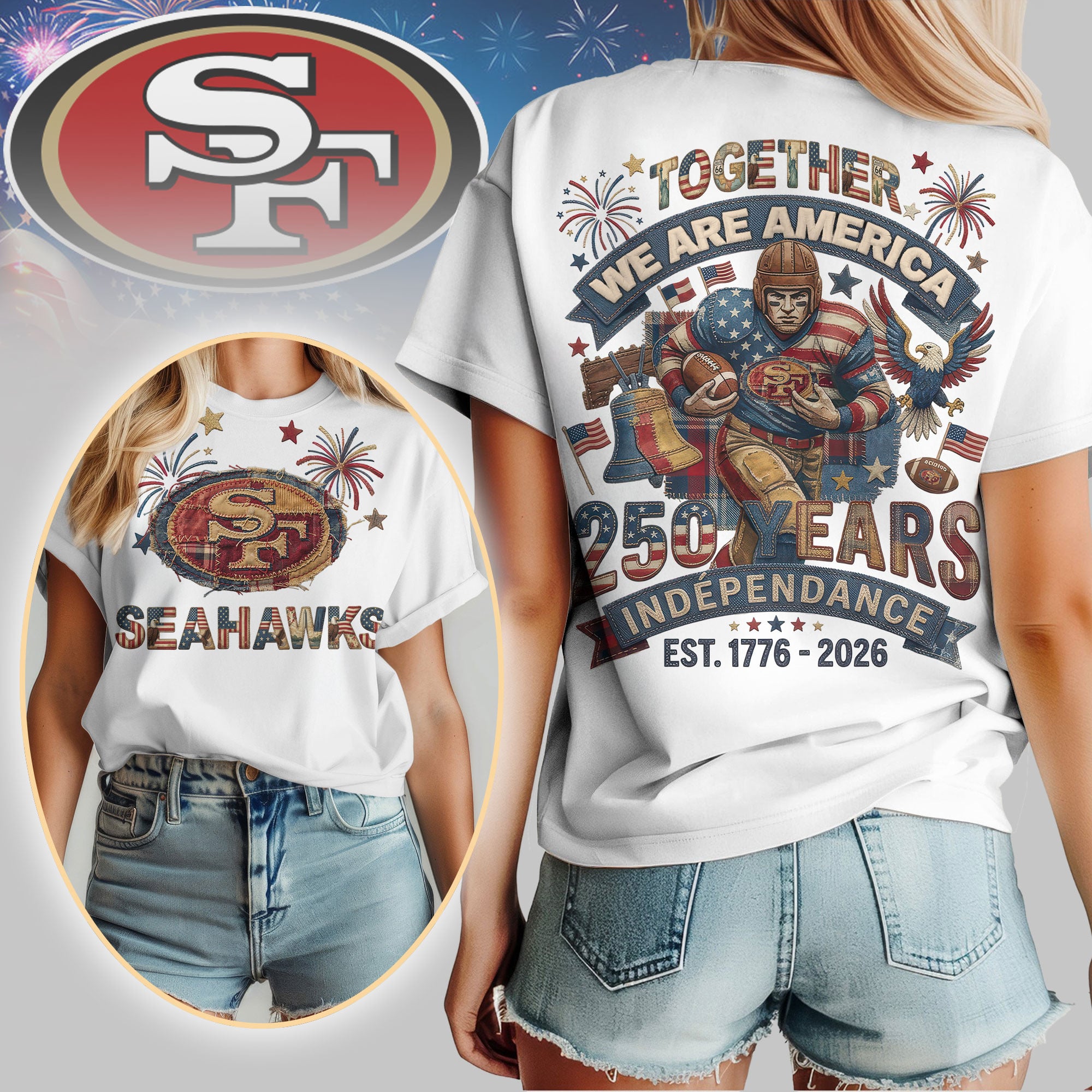 Seattle Seahawks | Premium NFL 250th Anniversary Of America Patchwork Women Shirt