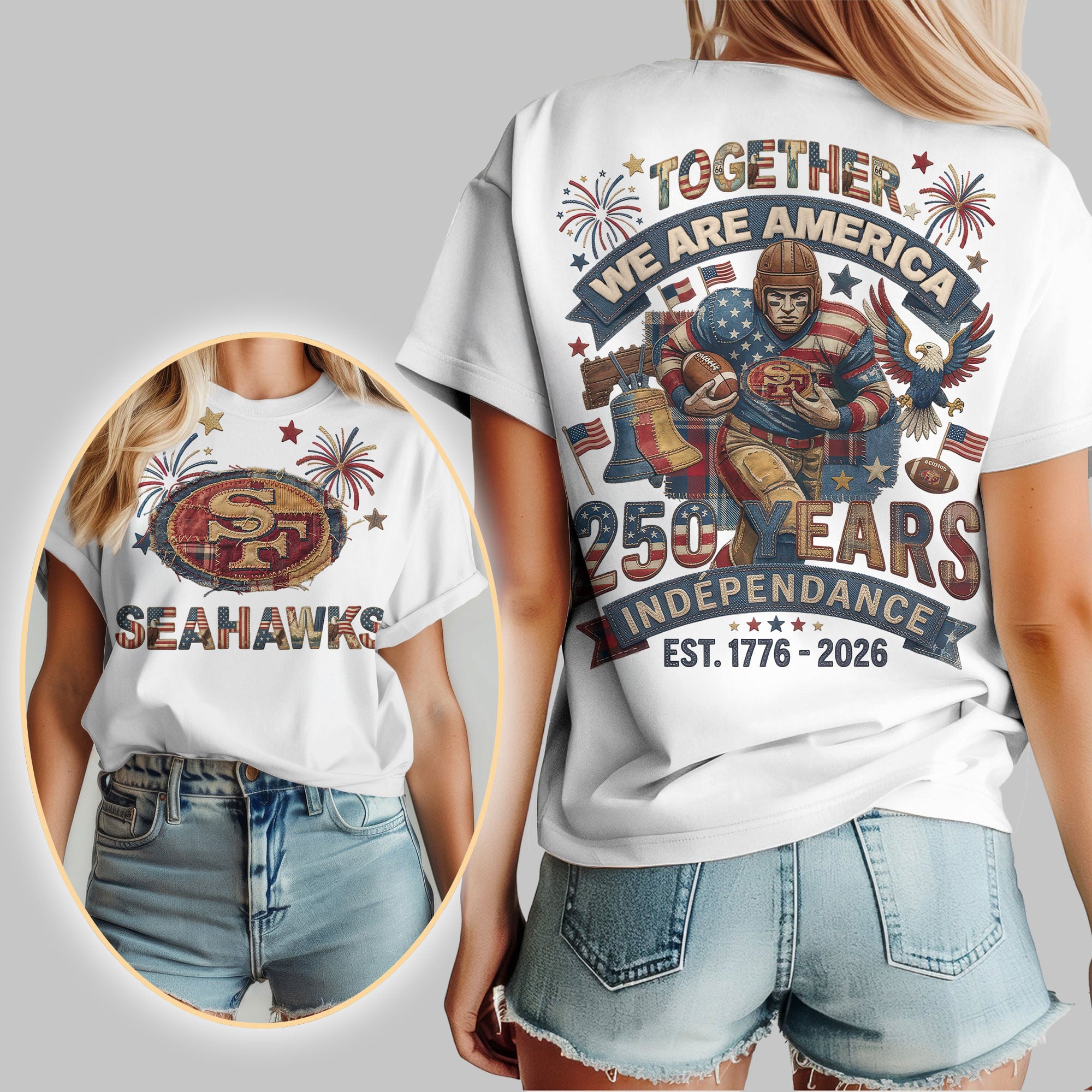 Seattle Seahawks | Premium NFL 250th Anniversary Of America Patchwork Women Shirt - Image 2