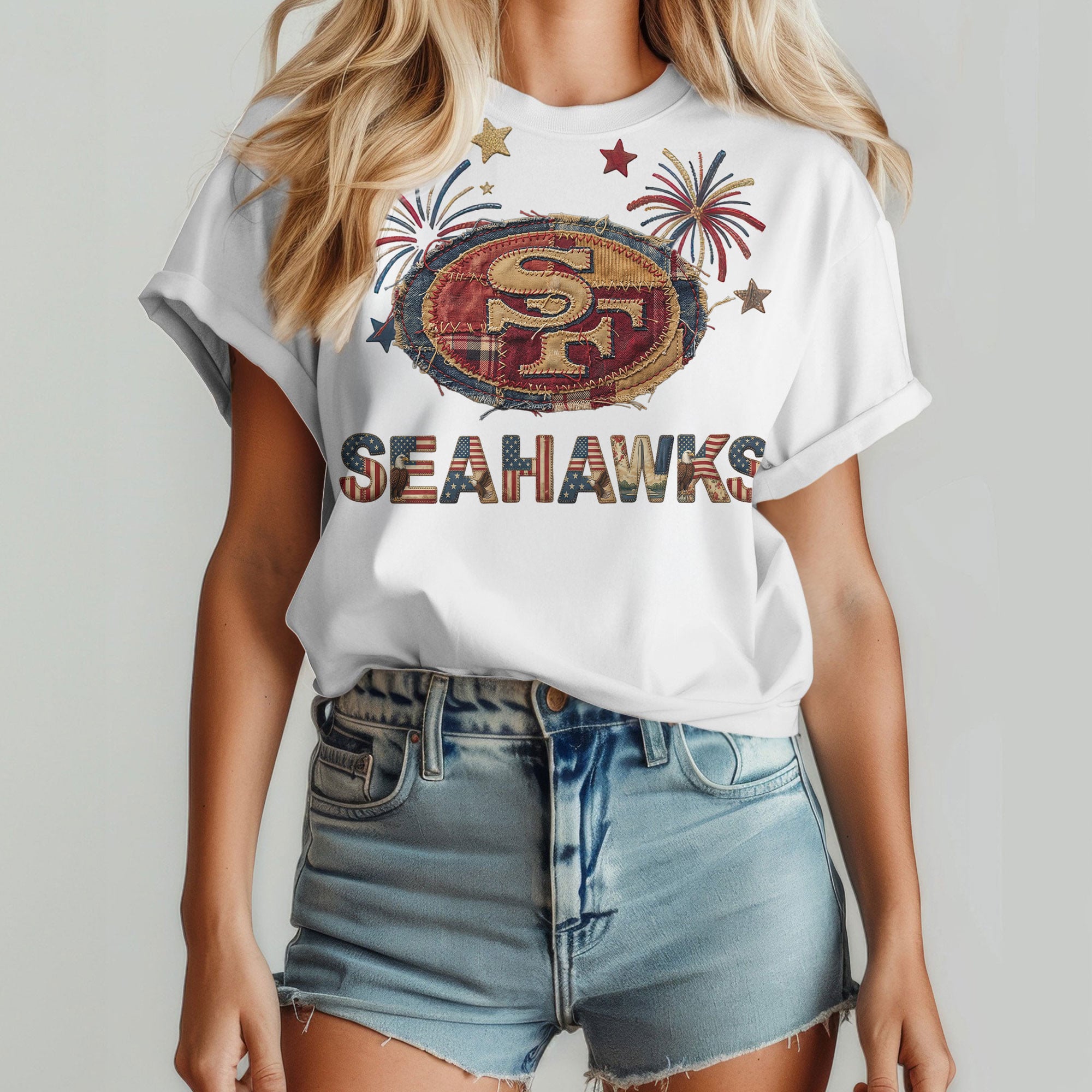Seattle Seahawks | Premium NFL 250th Anniversary Of America Patchwork Women Shirt - Image 4