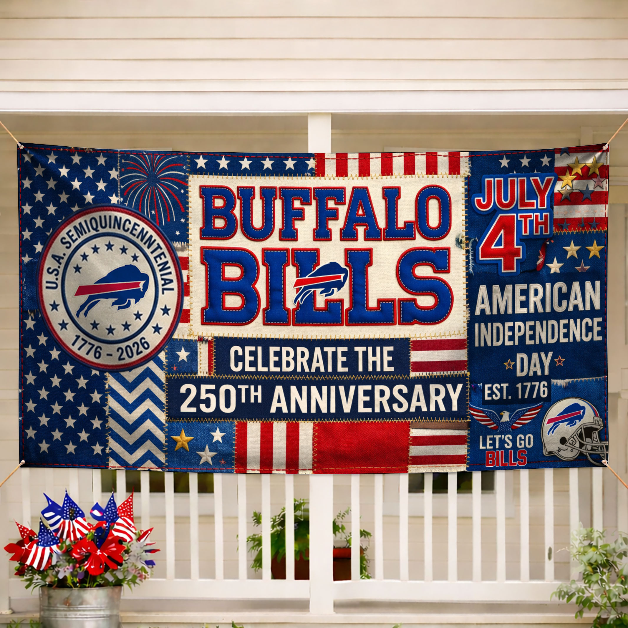 Buffalo Bills | Premium NFL Patchwork America 250 Fabric Banner - Image 2