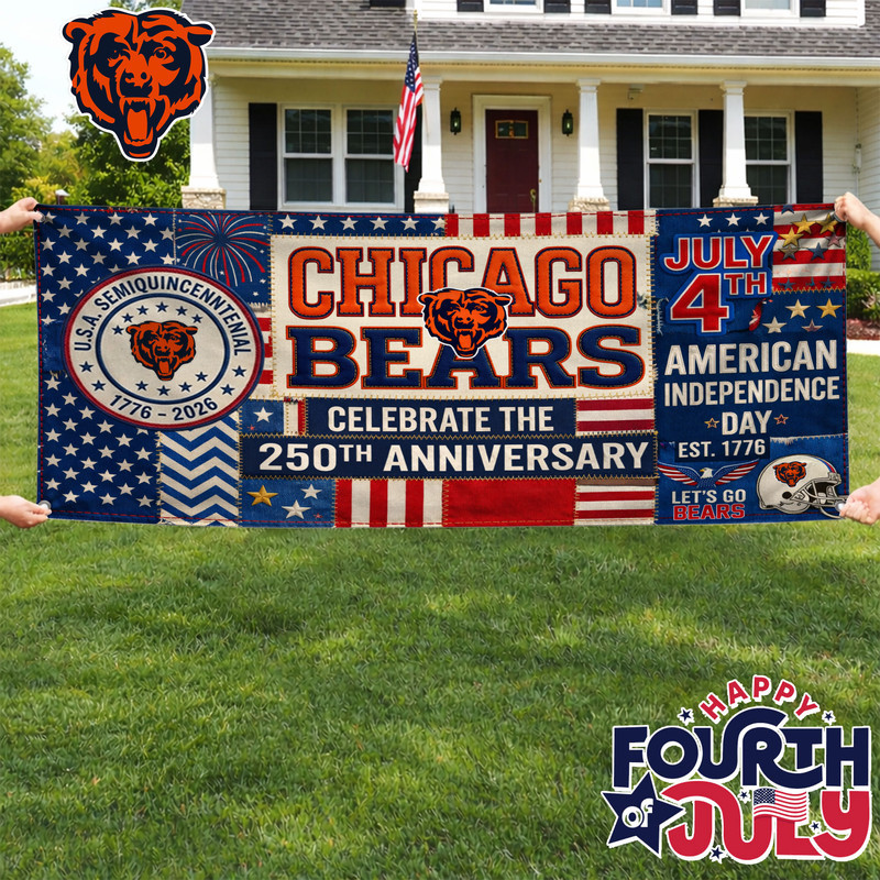 Chicago Bears | Premium NFL Patchwork America 250 Fabric Banner