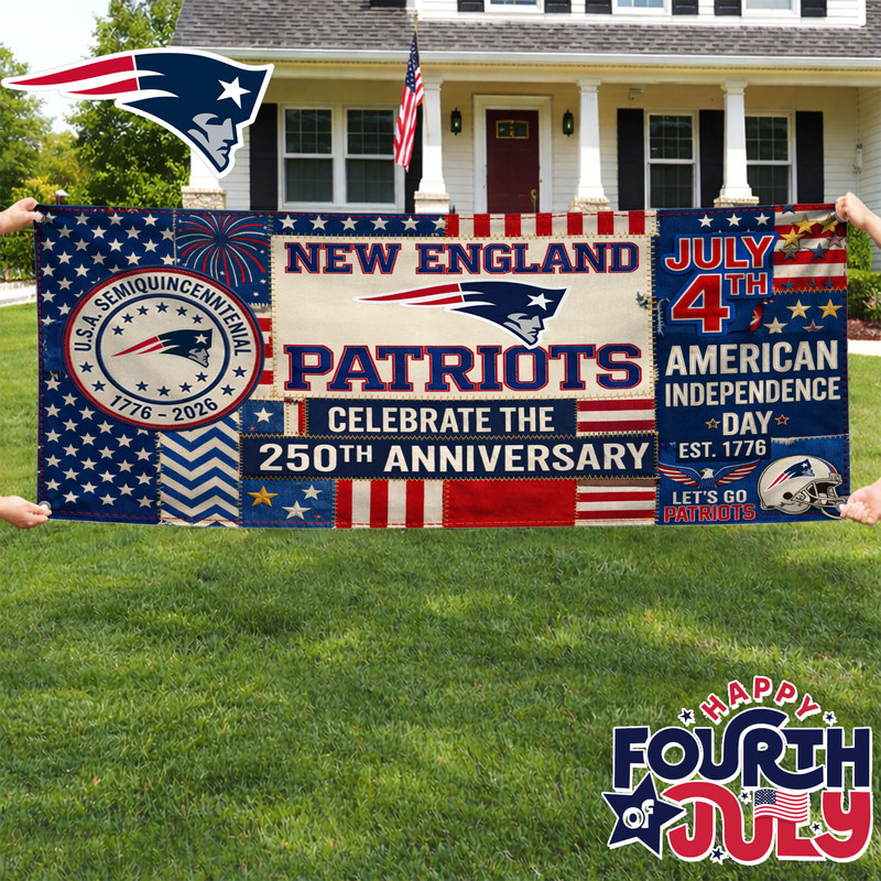 New England Patriots | Premium NFL Patchwork America 250 Fabric Banner