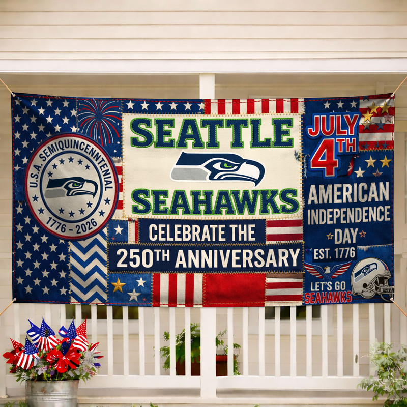 Seattle Seahawks | Premium NFL Patchwork America 250 Fabric Banner - Image 2