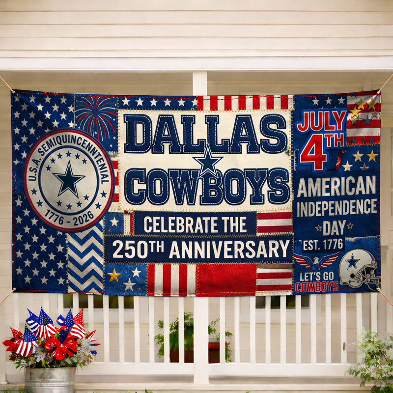 Dallas Cowboys | Premium NFL Patchwork America 250 Fabric Banner - Image 2