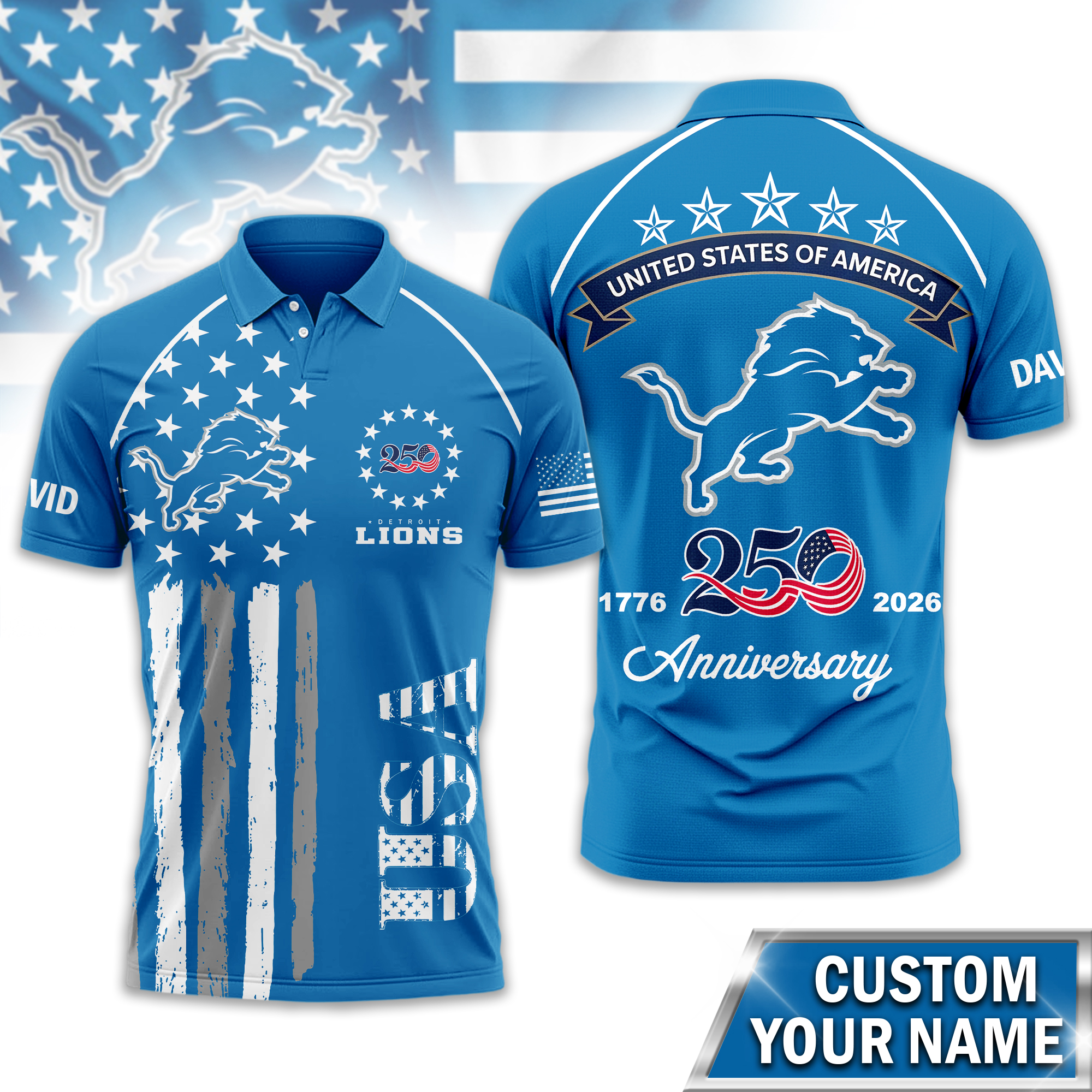 Detroit Lions | Premium NFL American Semiquincentennial Polo Shirt