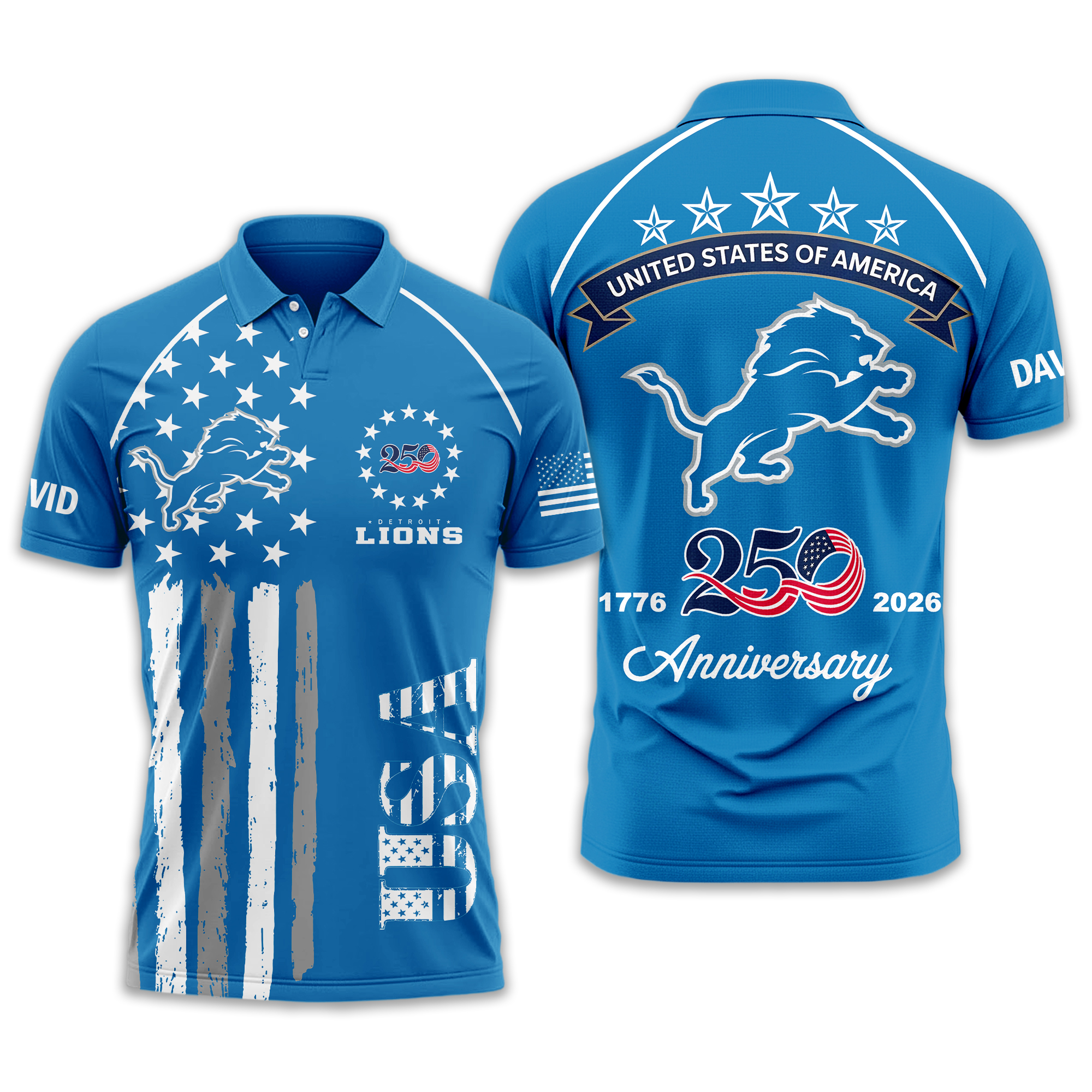 Detroit Lions | Premium NFL American Semiquincentennial Polo Shirt - Image 2
