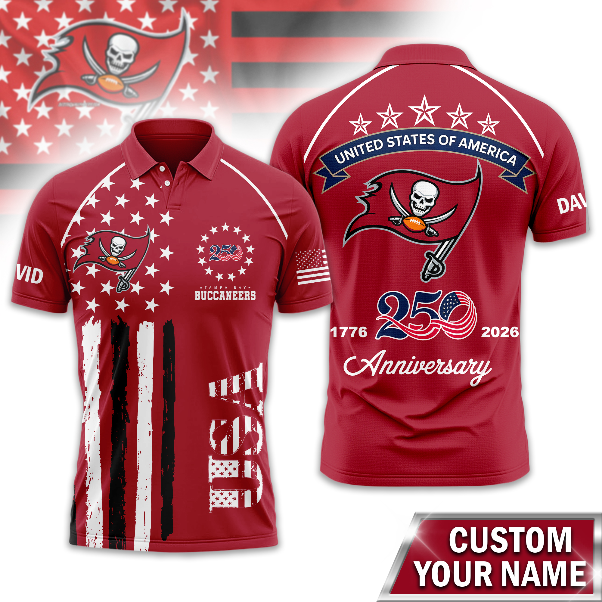 Tampa Bay Buccaneers | Premium NFL American Semiquincentennial Polo Shirt