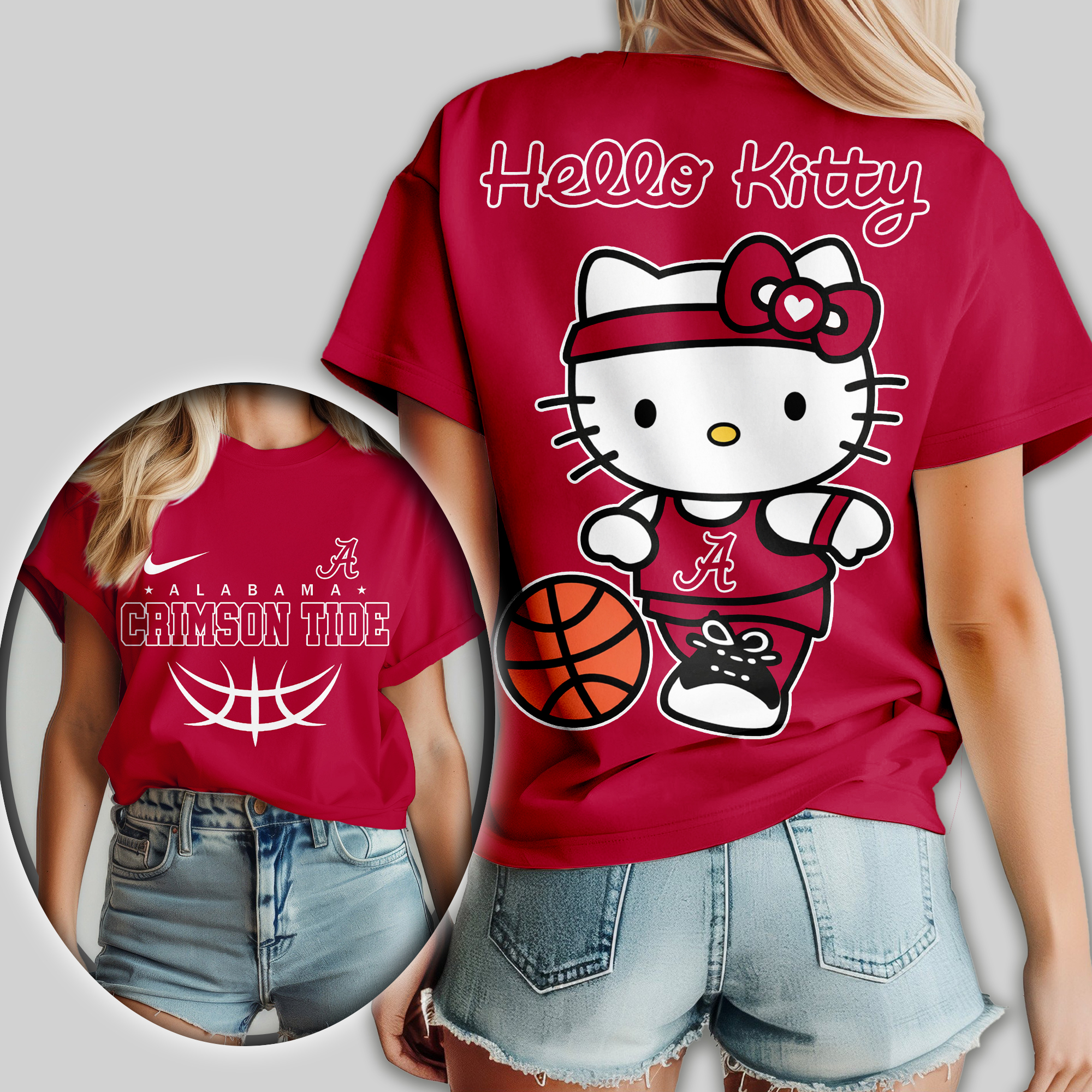 Alabama Crimson Tide | Premium NCAA Hello Kitty Basketball Women Shirt - Image 3
