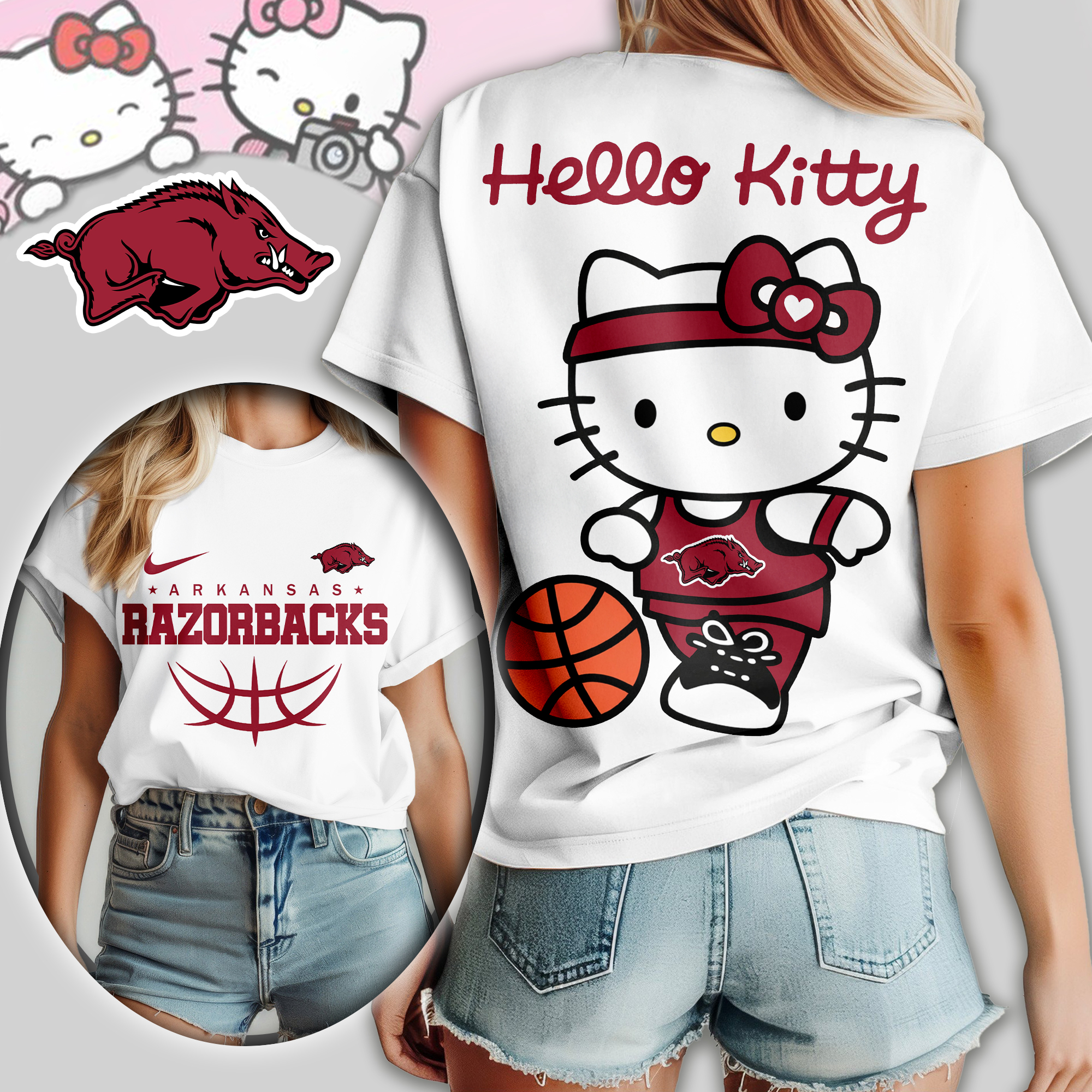 Arkansas Razorbacks | Premium NCAA Hello Kitty Basketball Women Shirt