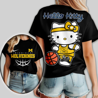 Alternative view of Michigan Wolverines | Premium NCAA Hello Kitty Basketball Women Shirt