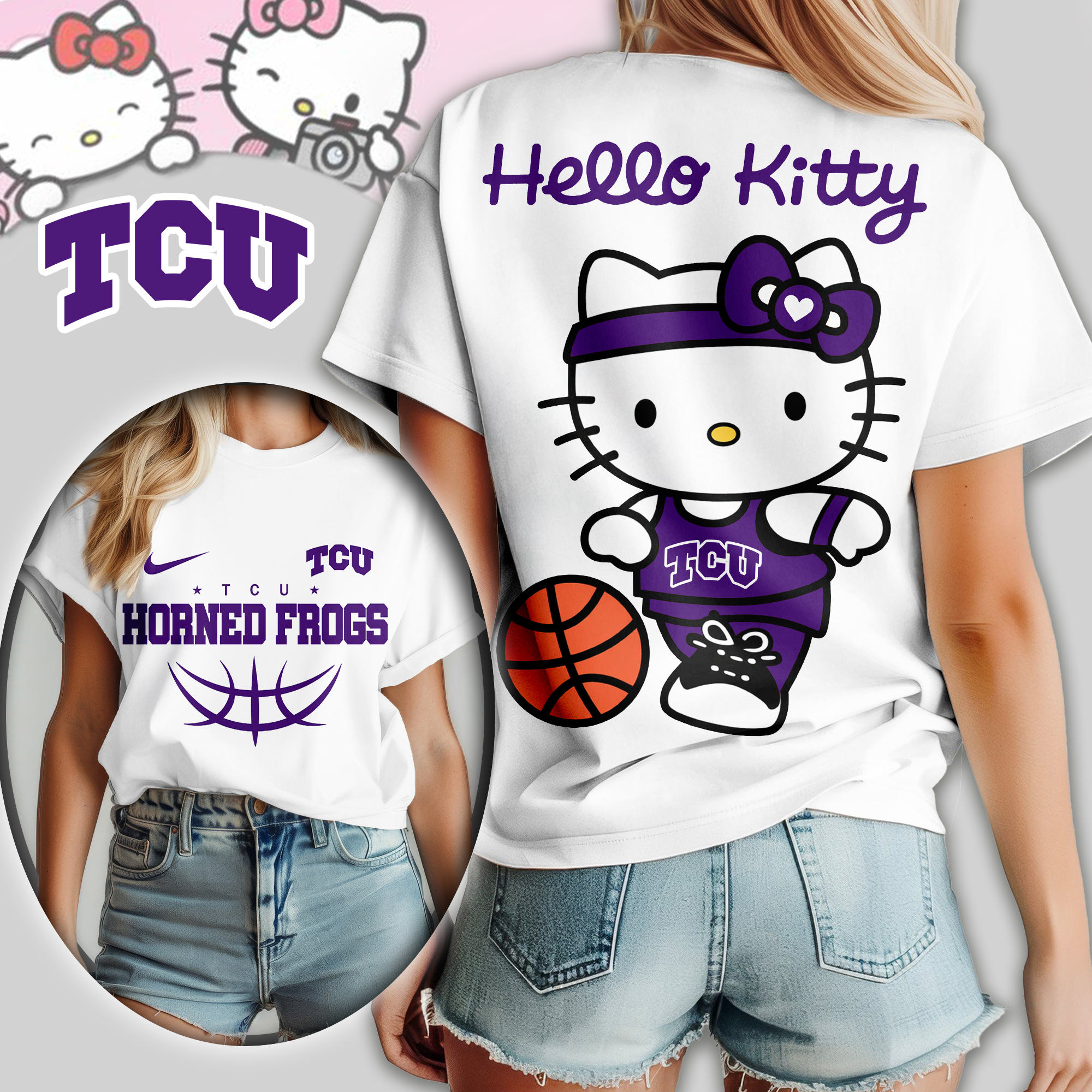 TCU Horned Frogs | Premium NCAA Hello Kitty Basketball Women Shirt
