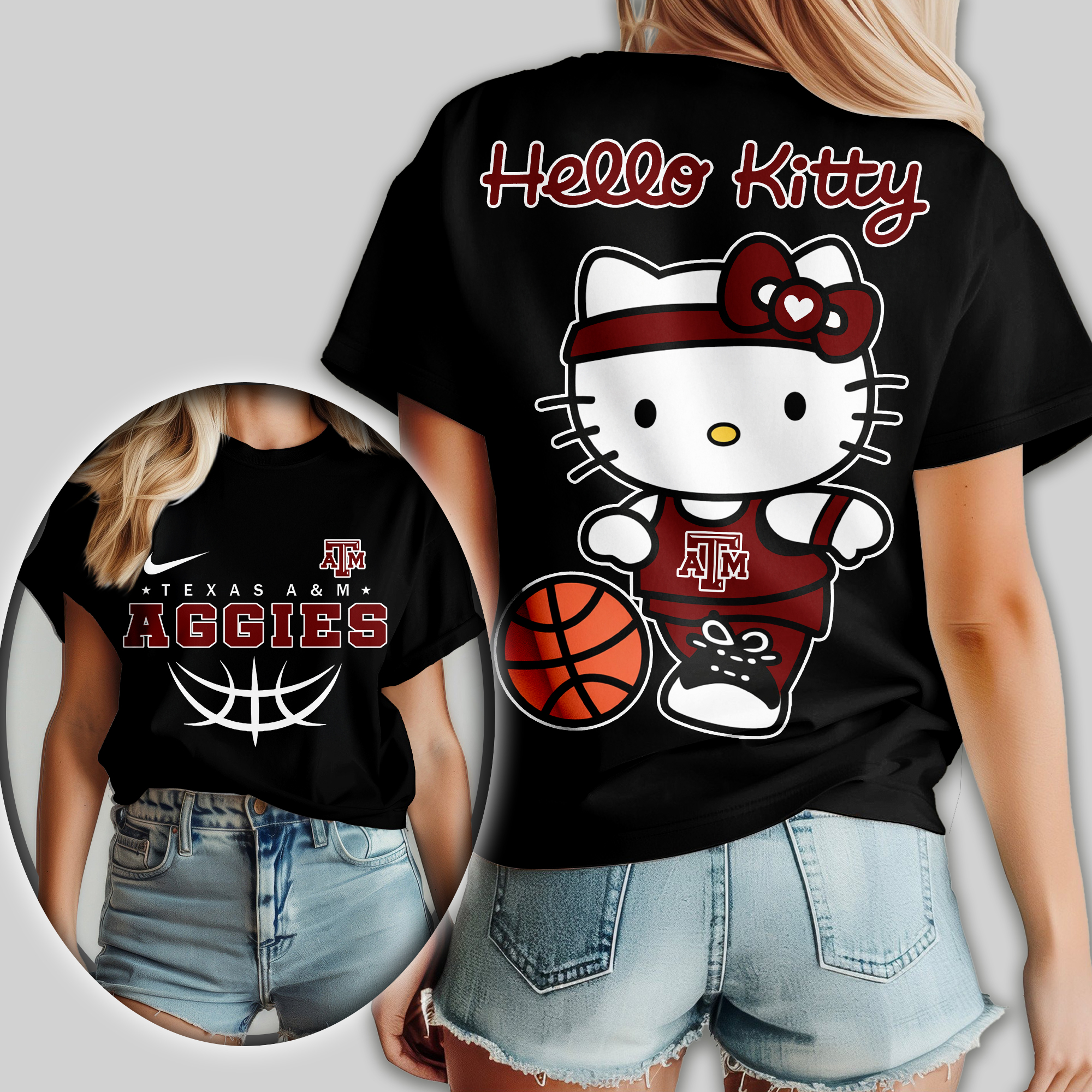 Texas A&M Aggies | Premium NCAA Hello Kitty Basketball Women Shirt - Image 2