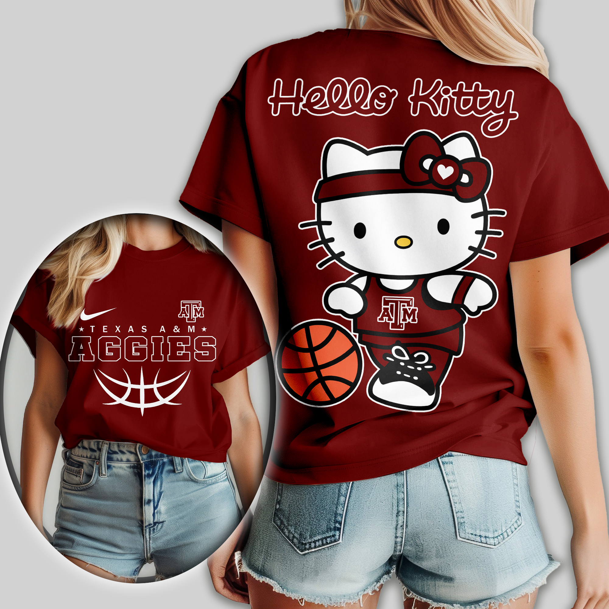 Texas A&M Aggies | Premium NCAA Hello Kitty Basketball Women Shirt - Image 3