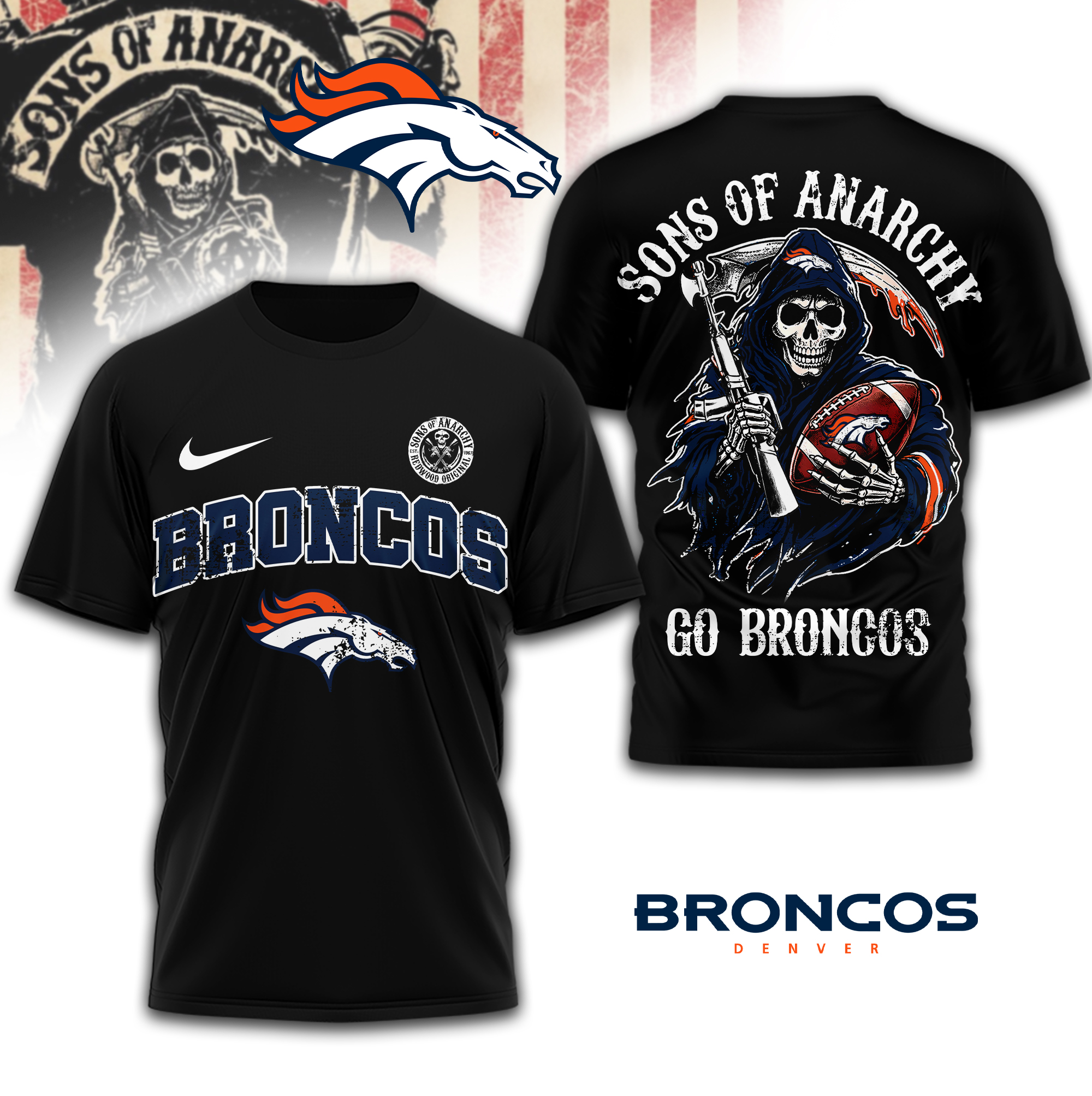 Denver Broncos | Premium NFL Sons of Anarchy 3D Shirt