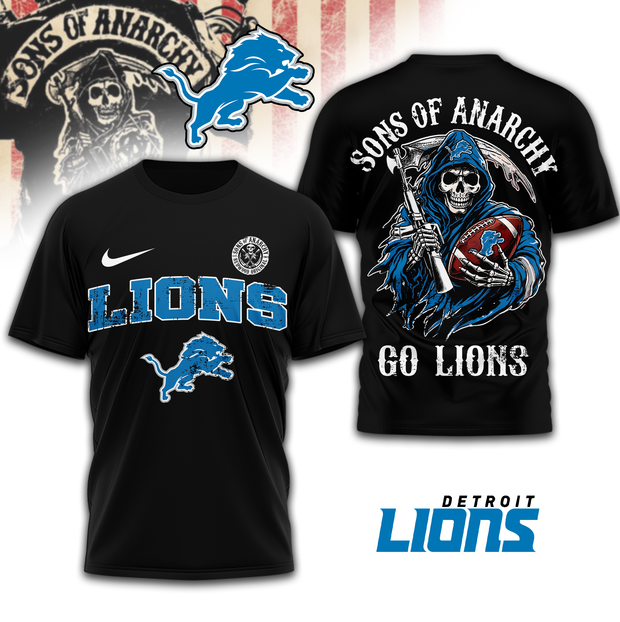 Detroit Lions | Premium NFL Sons of Anarchy 3D Shirt