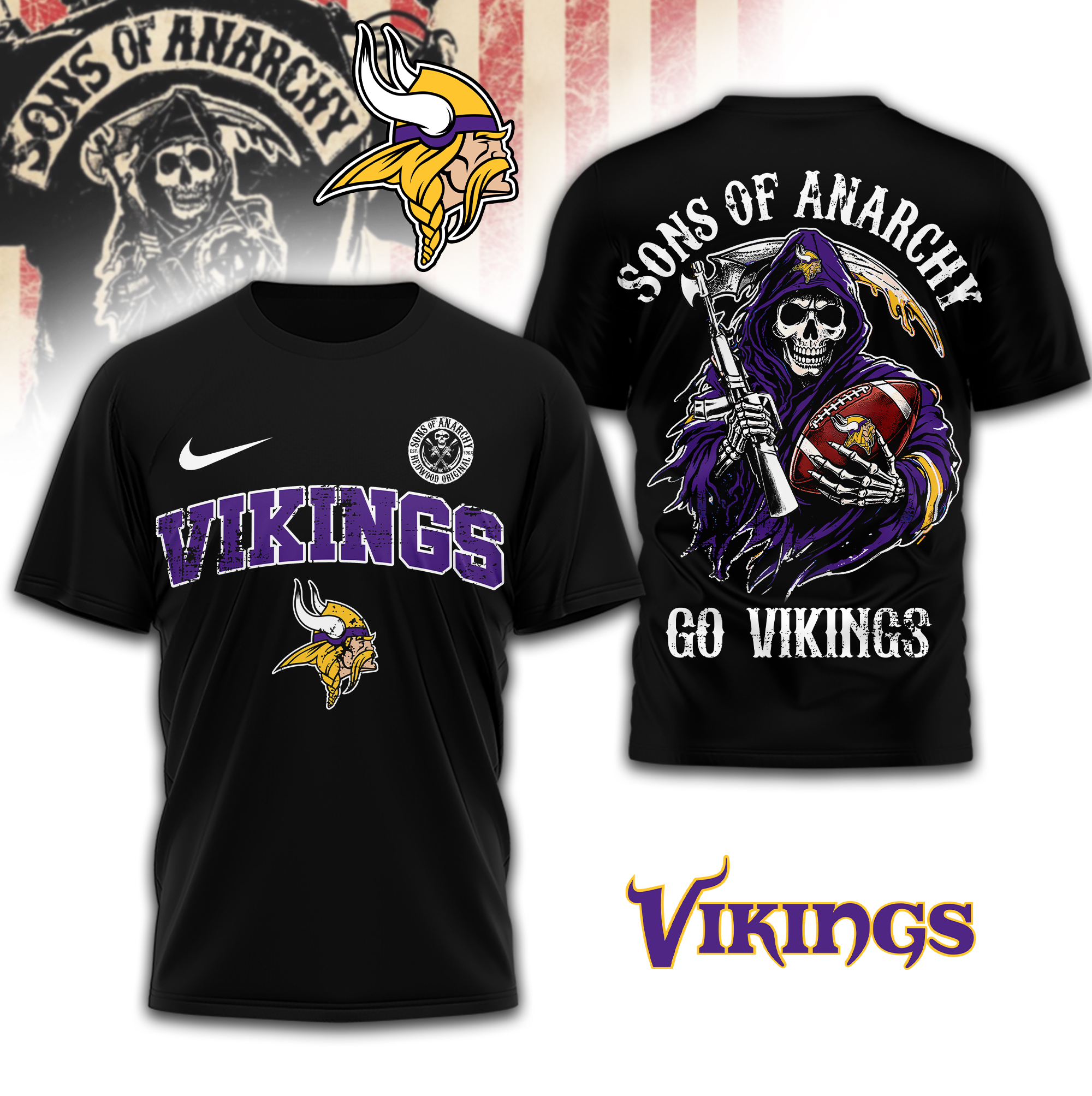 Minnesota Vikings | Premium NFL Sons of Anarchy 3D Shirt
