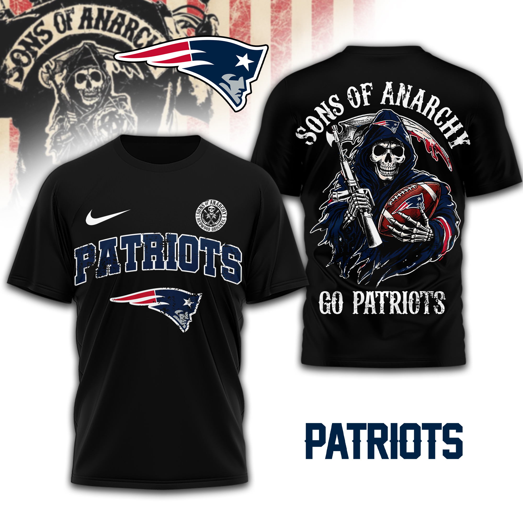 New England Patriots | Premium NFL Sons of Anarchy 3D Shirt