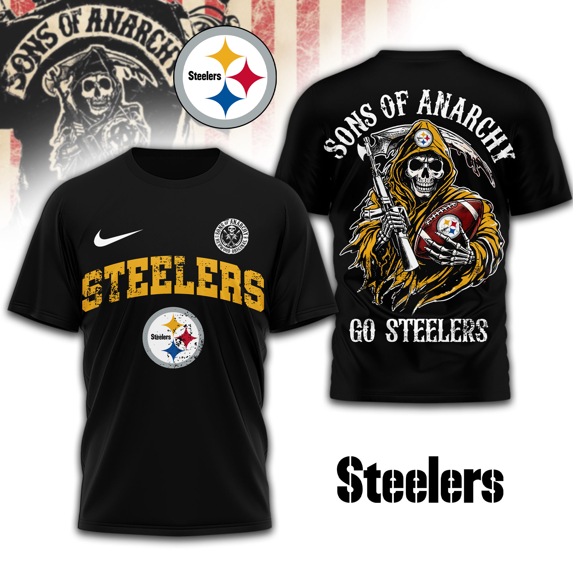 Pittsburgh Steelers | Premium NFL Sons of Anarchy 3D Shirt