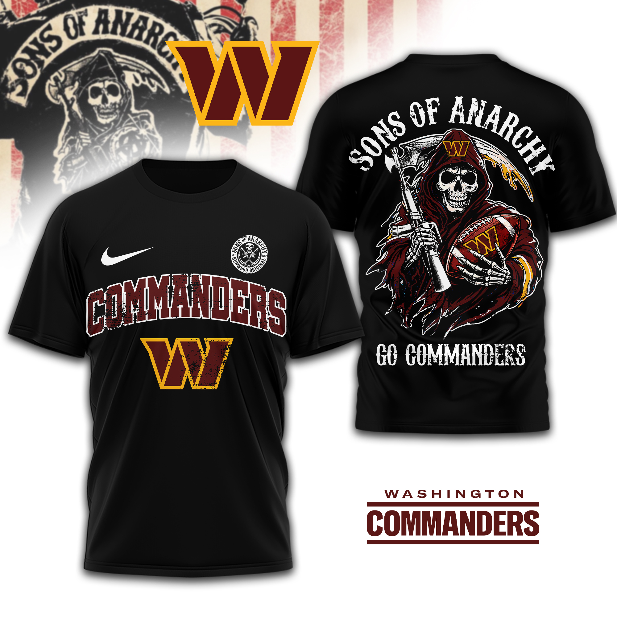 Washington Commanders | Premium NFL Sons of Anarchy 3D Shirt