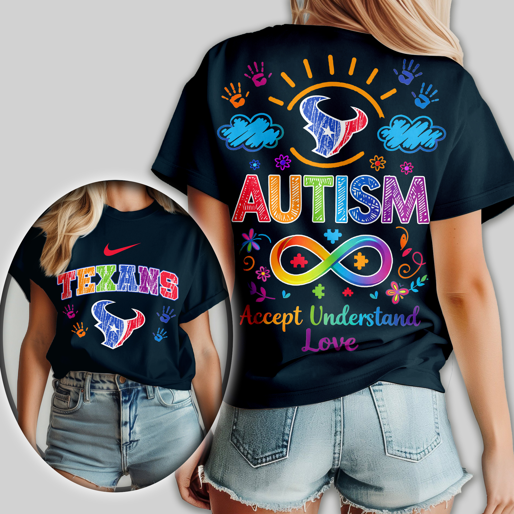 Houston Texans | Premium NFL National Autism Acceptance Month Women Shirt - Image 3