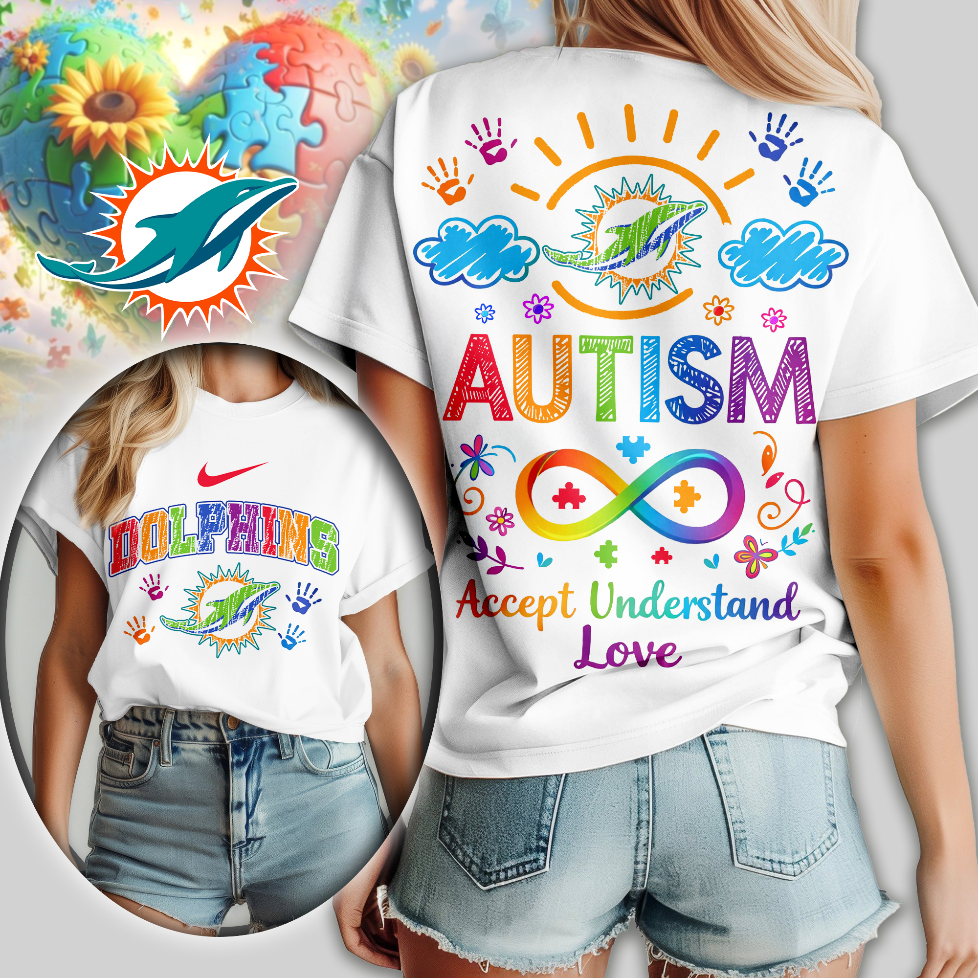 Miami Dolphins | Premium NFL National Autism Acceptance Month Women Shirt