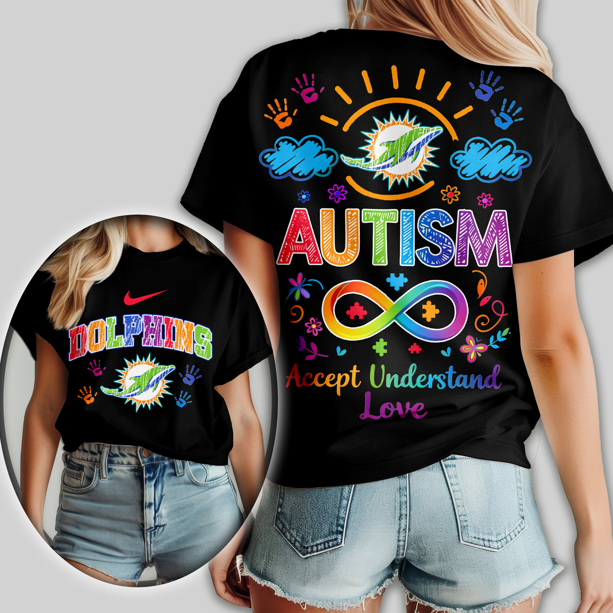 Miami Dolphins | Premium NFL National Autism Acceptance Month Women Shirt - Image 2