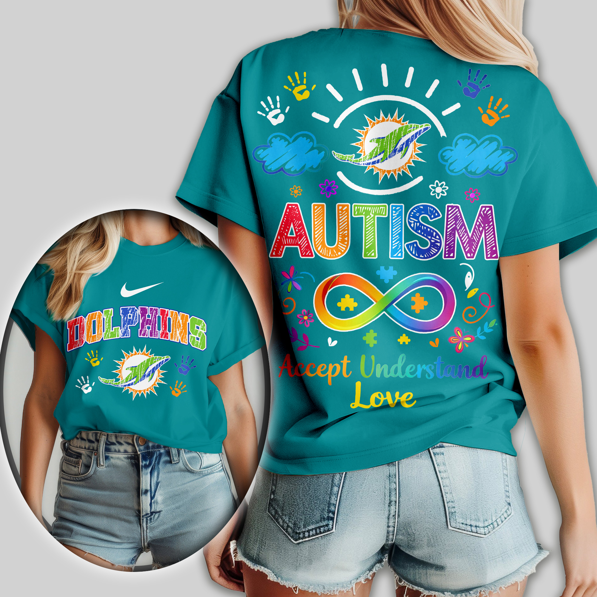 Miami Dolphins | Premium NFL National Autism Acceptance Month Women Shirt - Image 3