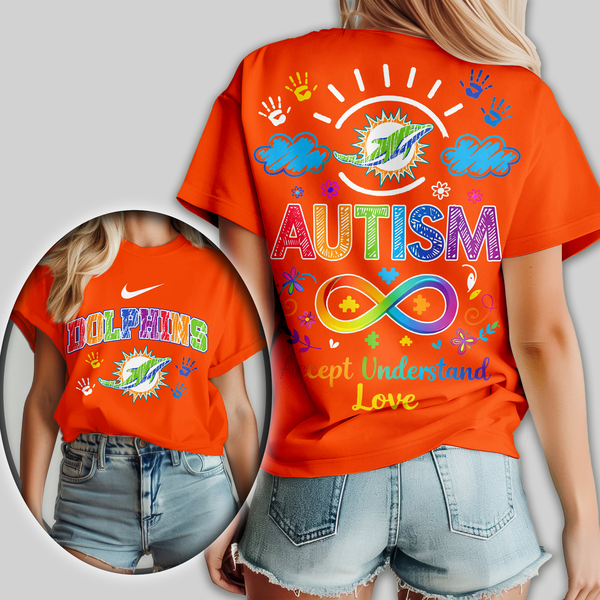 Miami Dolphins | Premium NFL National Autism Acceptance Month Women Shirt - Image 4
