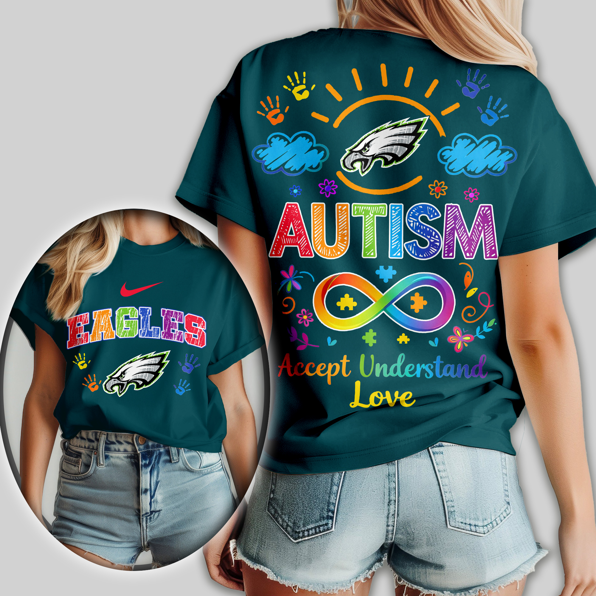 Philadelphia Eagles | Premium NFL National Autism Acceptance Month Women Shirt - Image 3