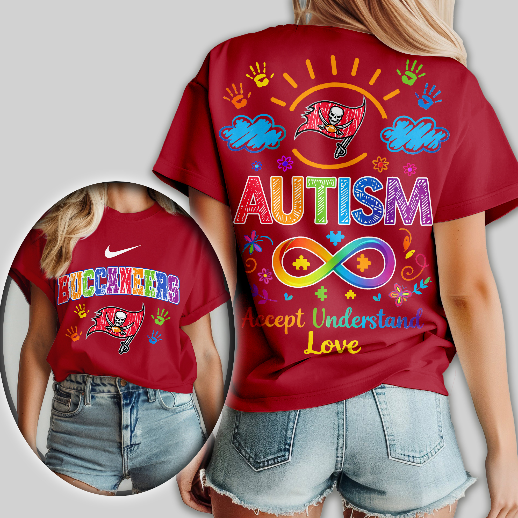 Tampa Bay Buccaneers | Premium NFL National Autism Acceptance Month Women Shirt - Image 3