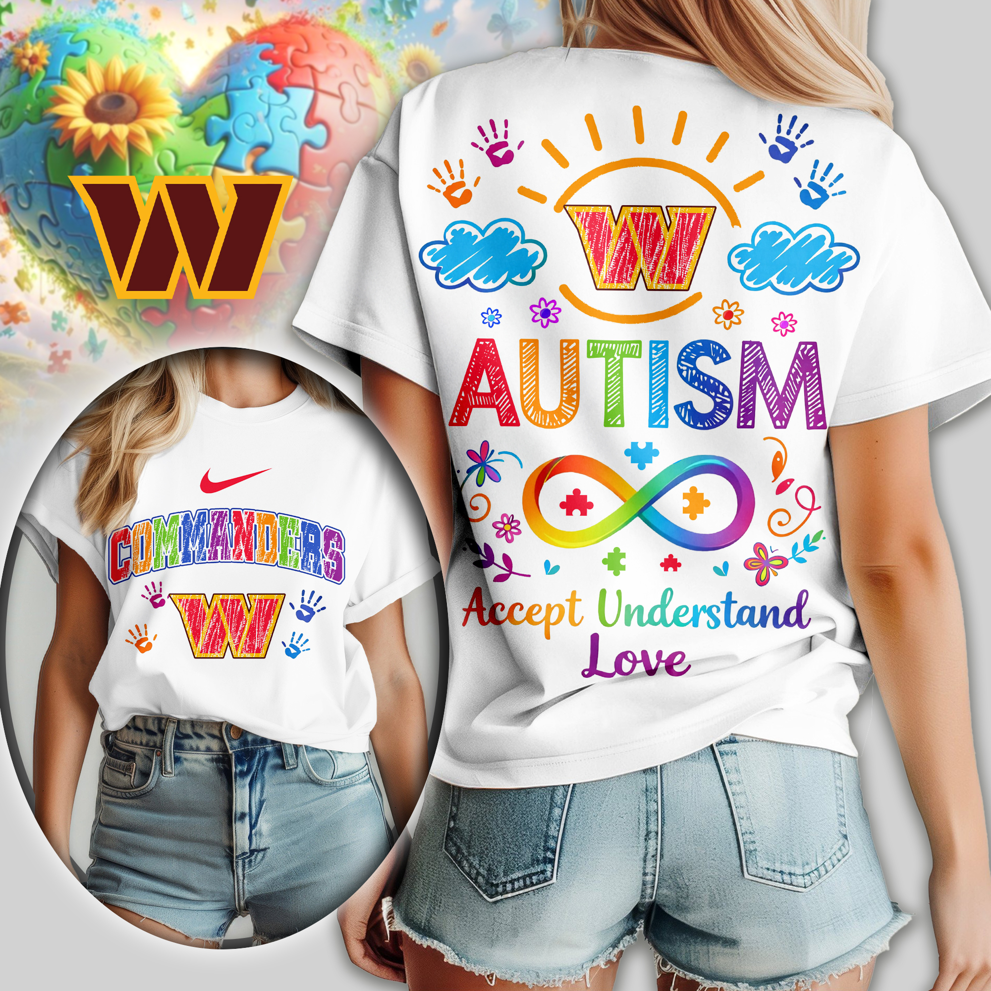 Washington Commanders | Premium NFL National Autism Acceptance Month Women Shirt