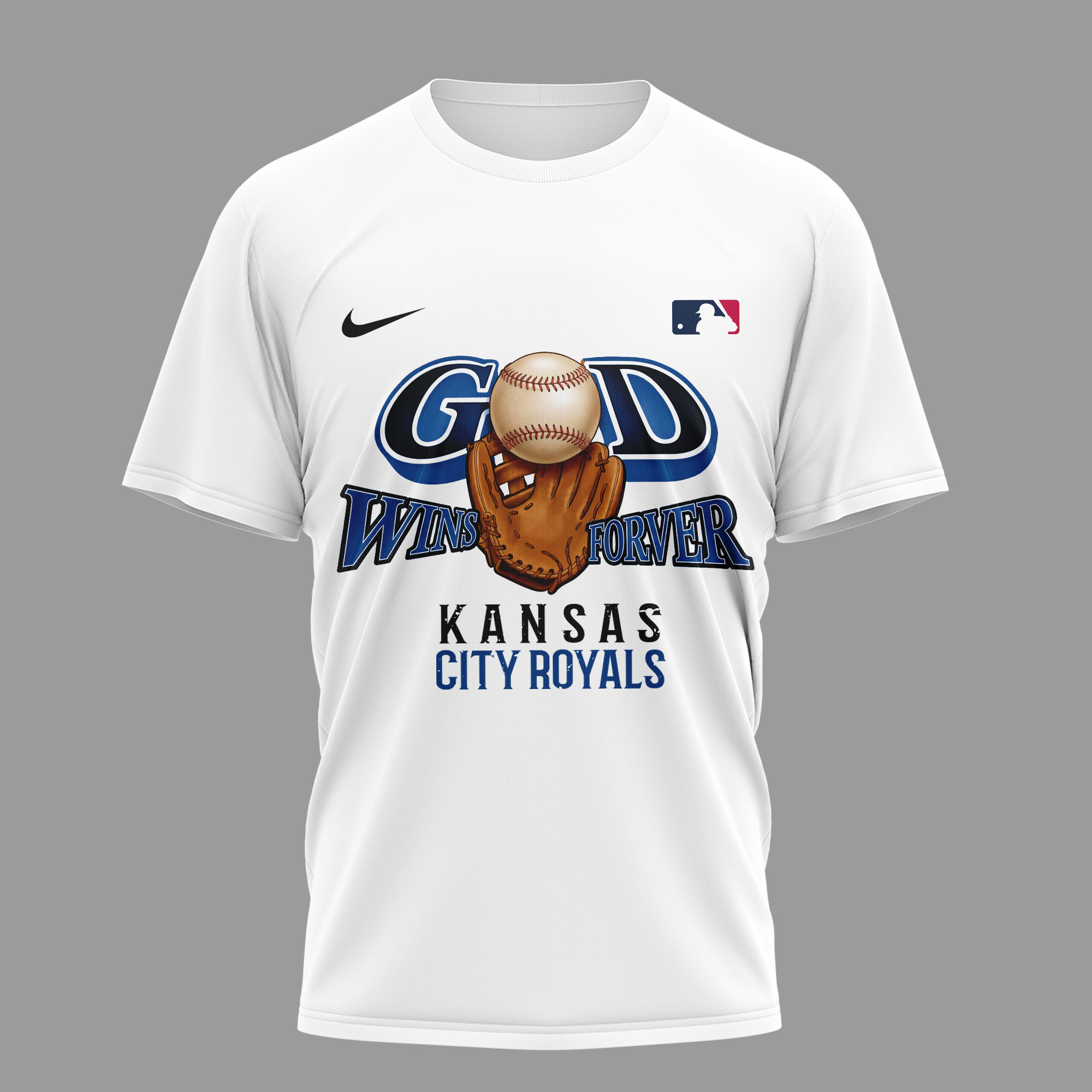 Kansas City Royals | Premium MLB In Jesus Name We Play 3D Shirt - Image 2