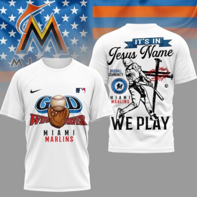 Miami Marlins | Premium MLB In Jesus Name We Play 3D Shirt - 4XL