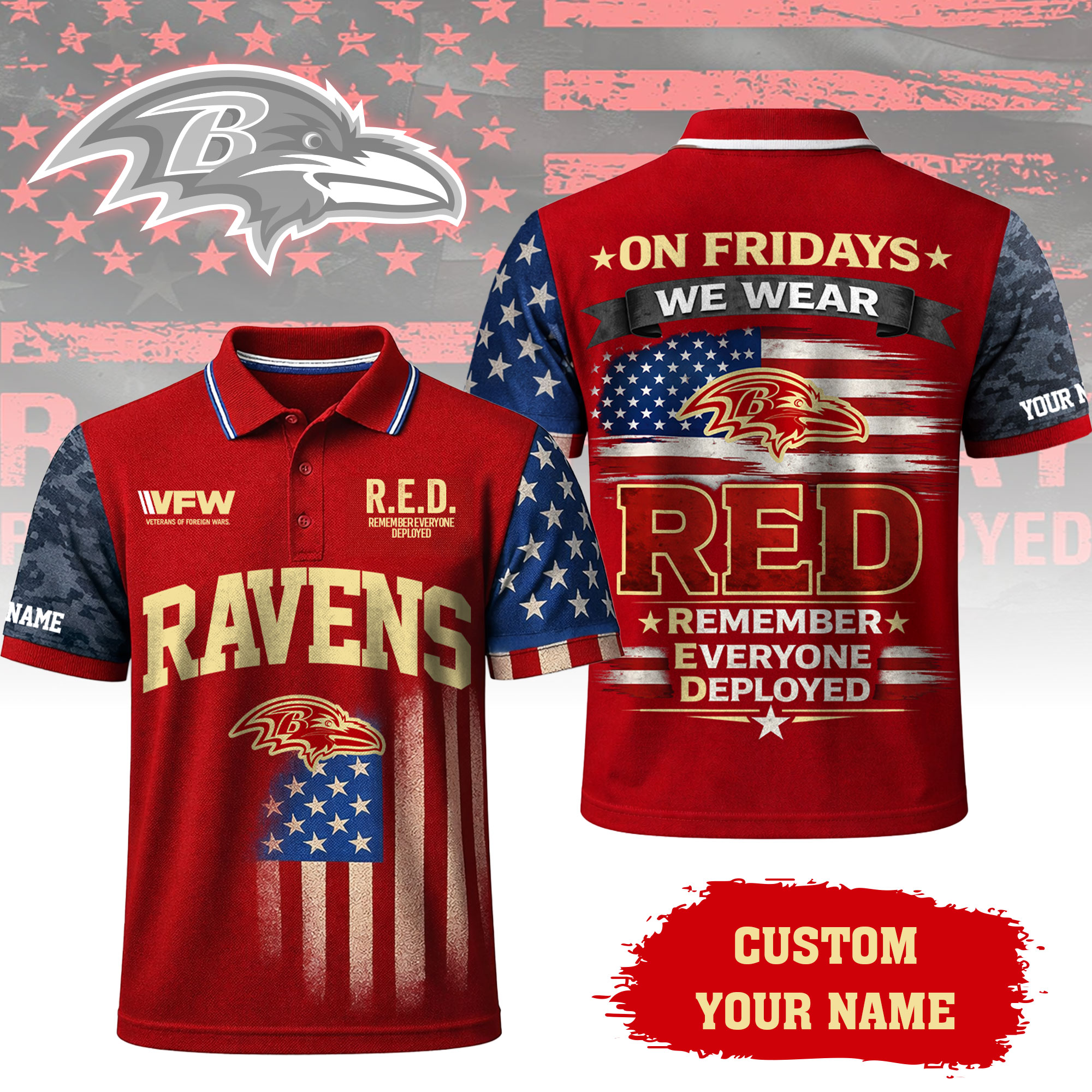 Baltimore Ravens | Premium NFL Red Friday Polo Shirt