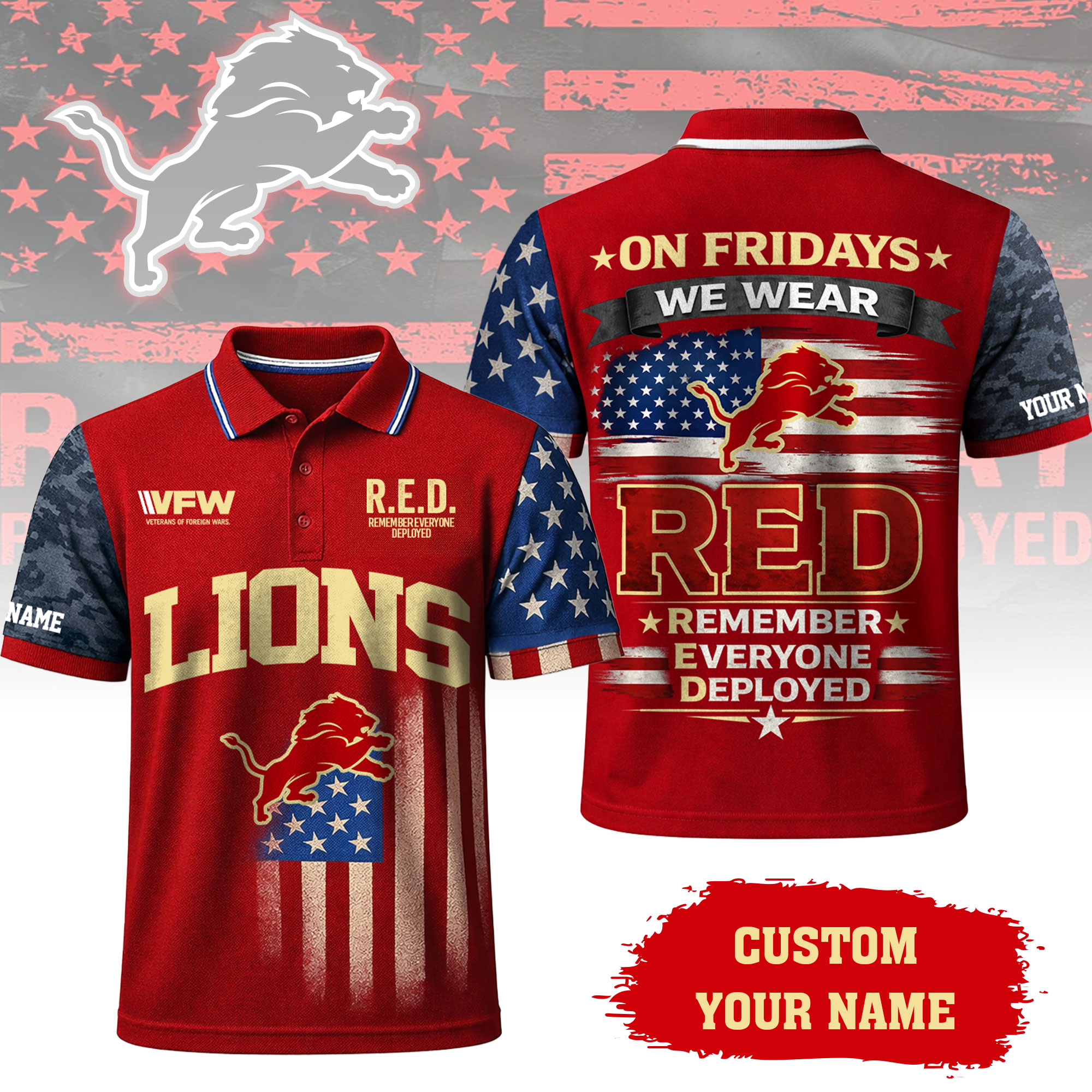 Detroit Lions | Premium NFL Red Friday Polo Shirt