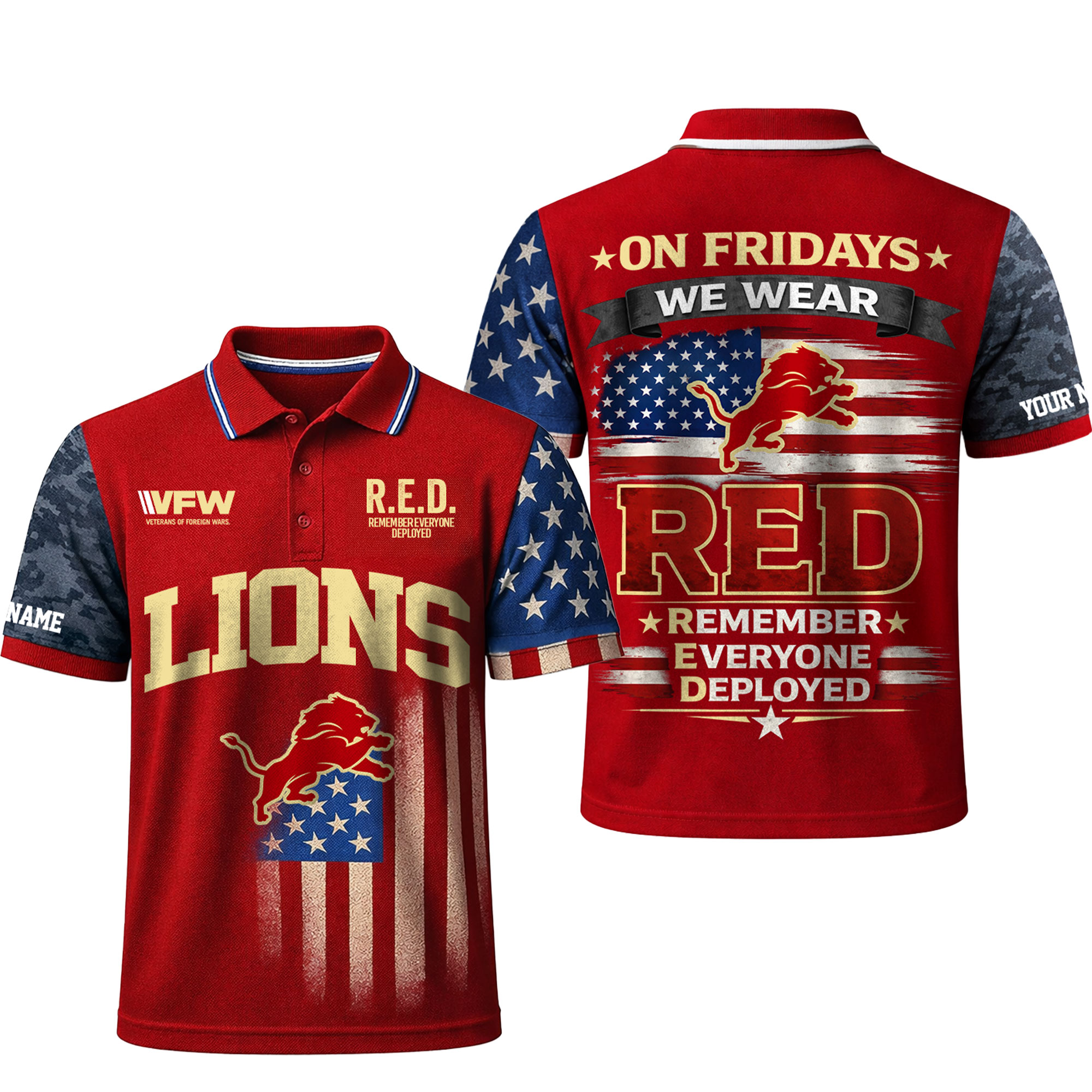 Detroit Lions | Premium NFL Red Friday Polo Shirt - Image 2