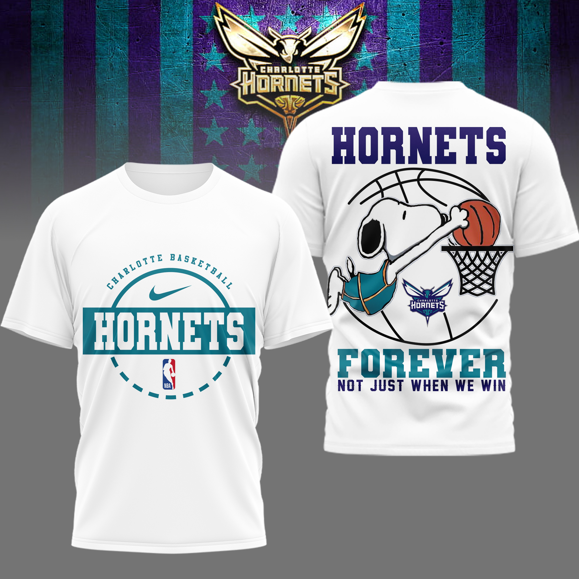 Charlotte Hornets | Premium NBA Snoopy Forever Loyal 3D Shirt