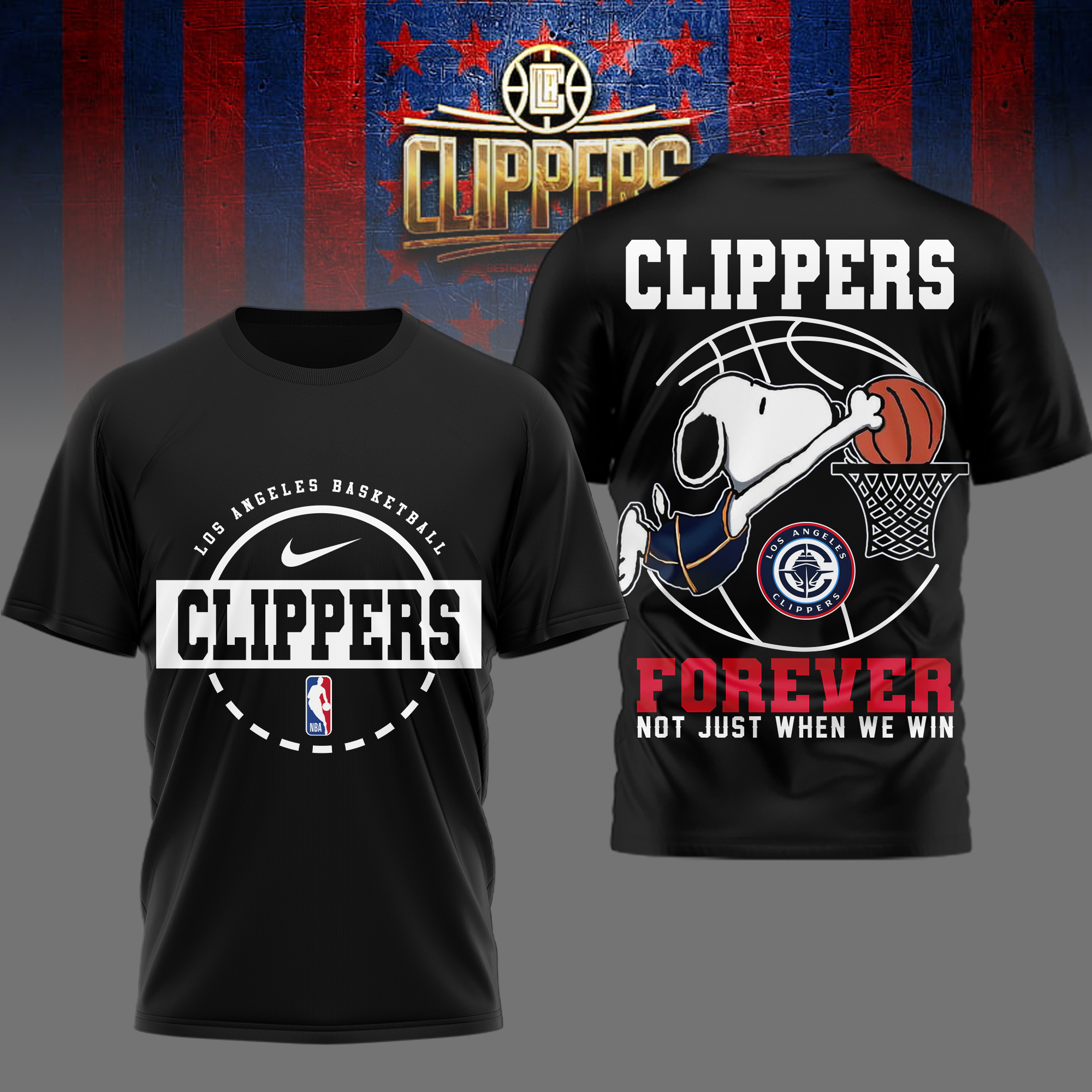 Los Angeles Clippers | Premium NBA Snoopy Forever Loyal 3D Shirt - Image 2