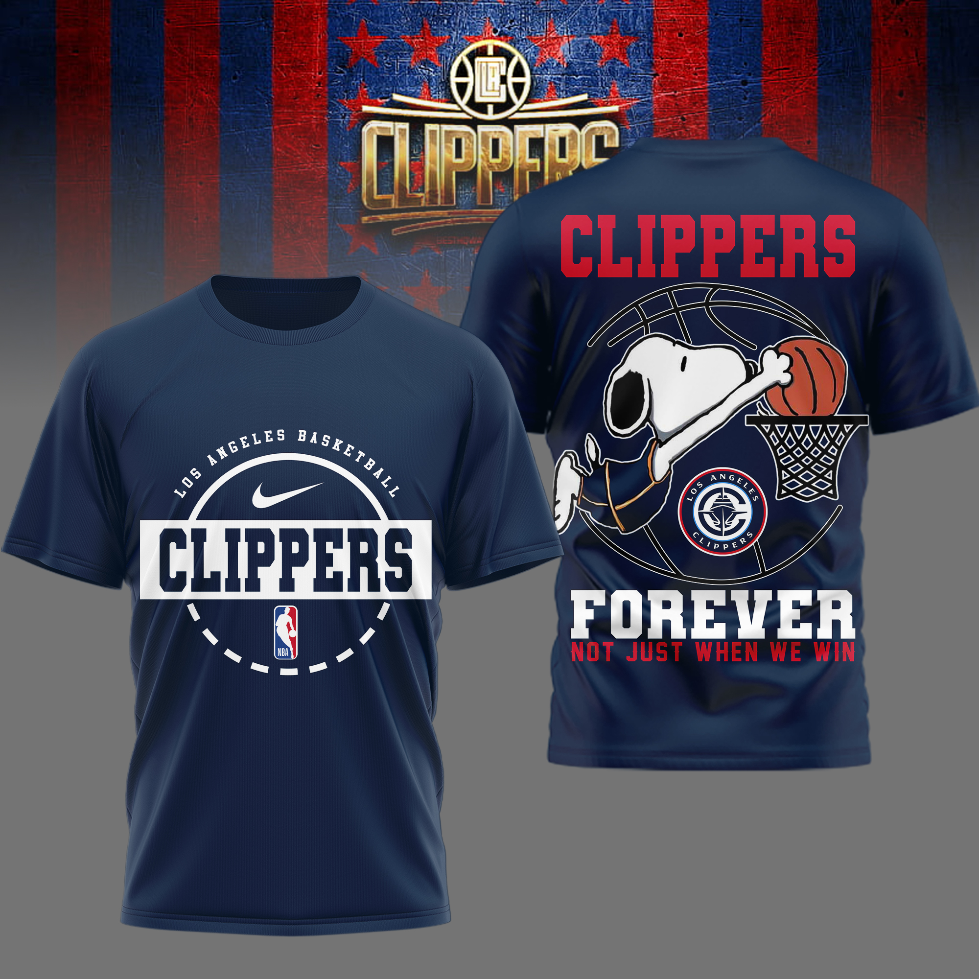 Los Angeles Clippers | Premium NBA Snoopy Forever Loyal 3D Shirt - Image 3