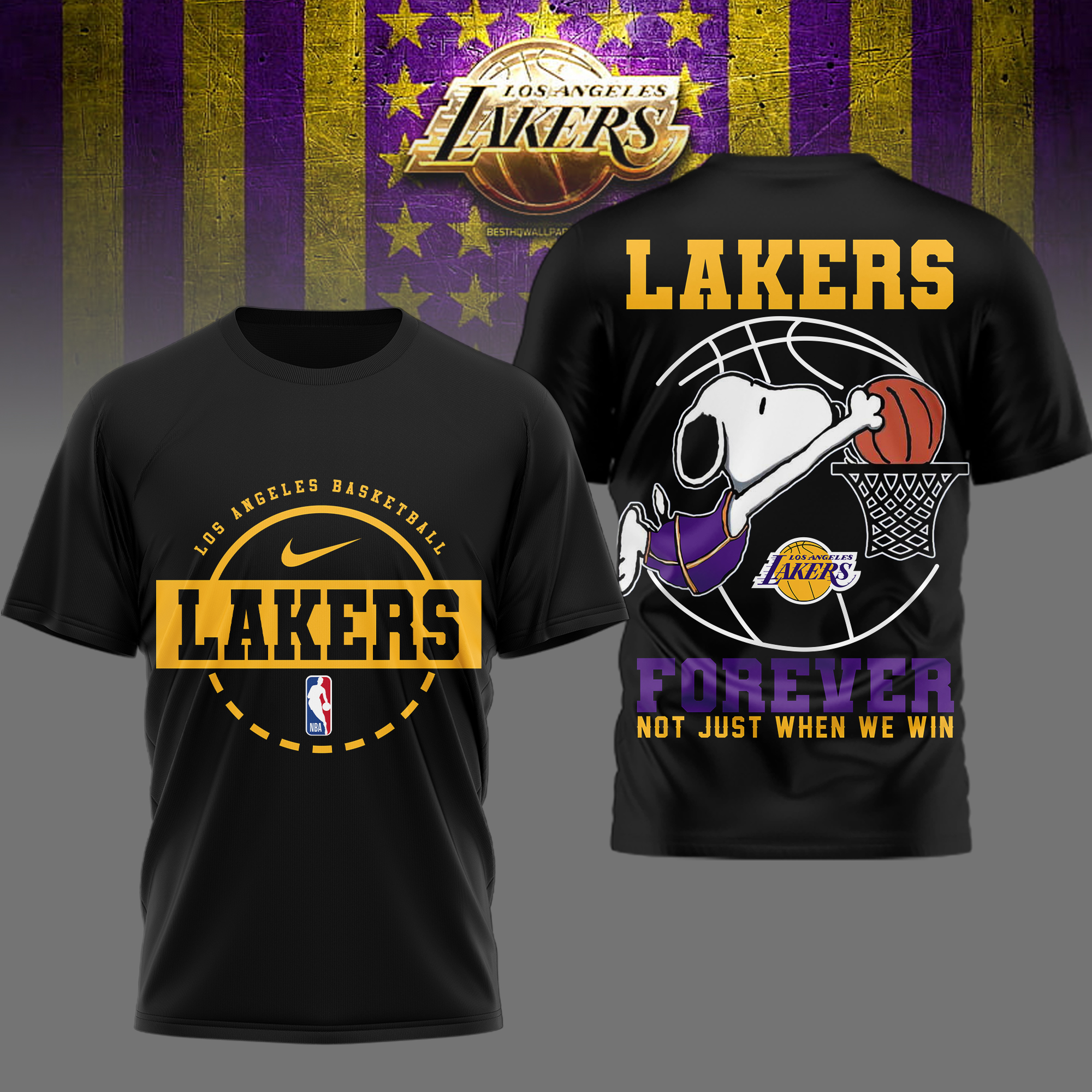 Los Angeles Lakers | Premium NBA Snoopy Forever Loyal 3D Shirt - Image 2